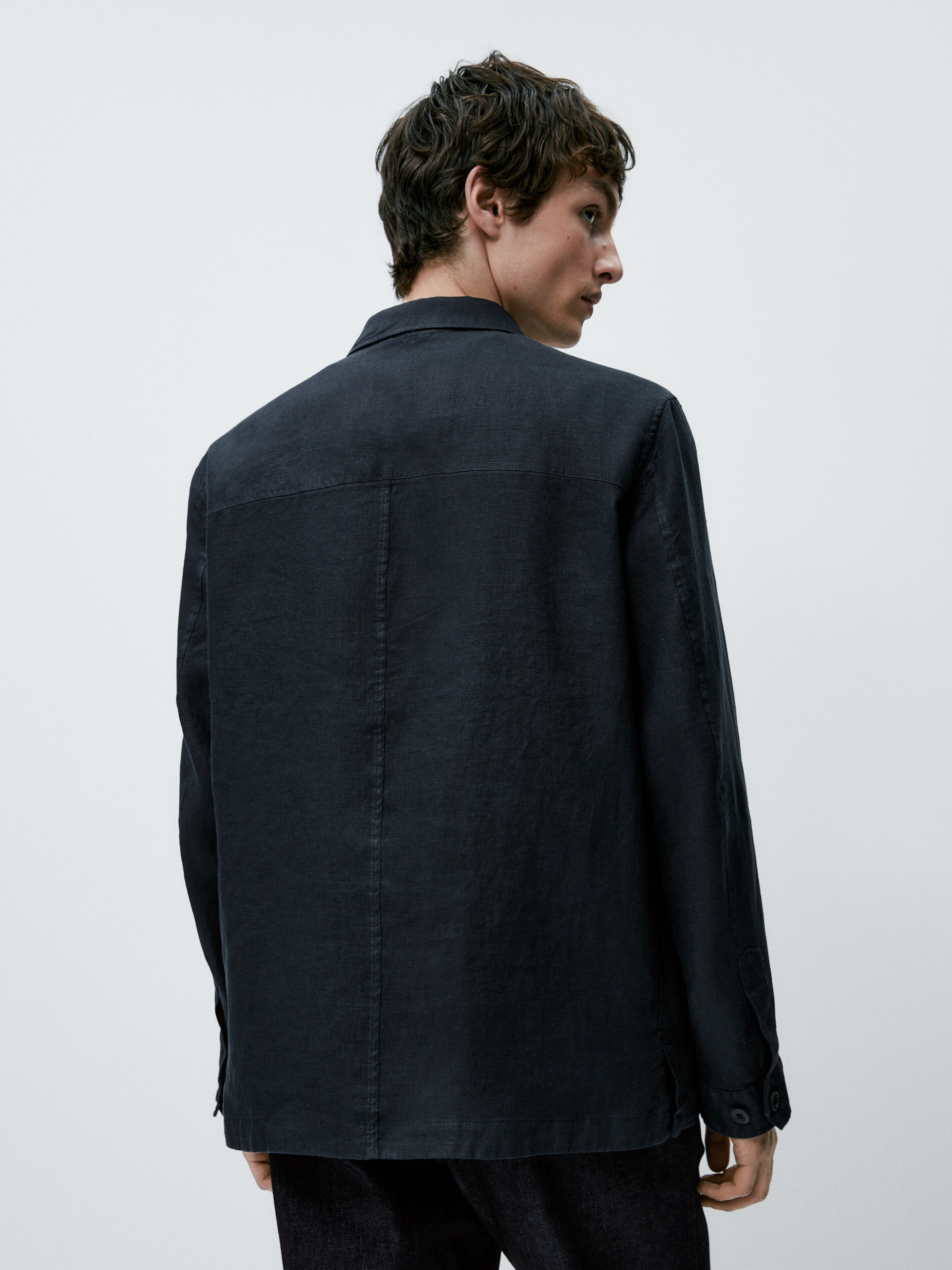 Chaqueta trucker 100% lino - AZUL MARINO