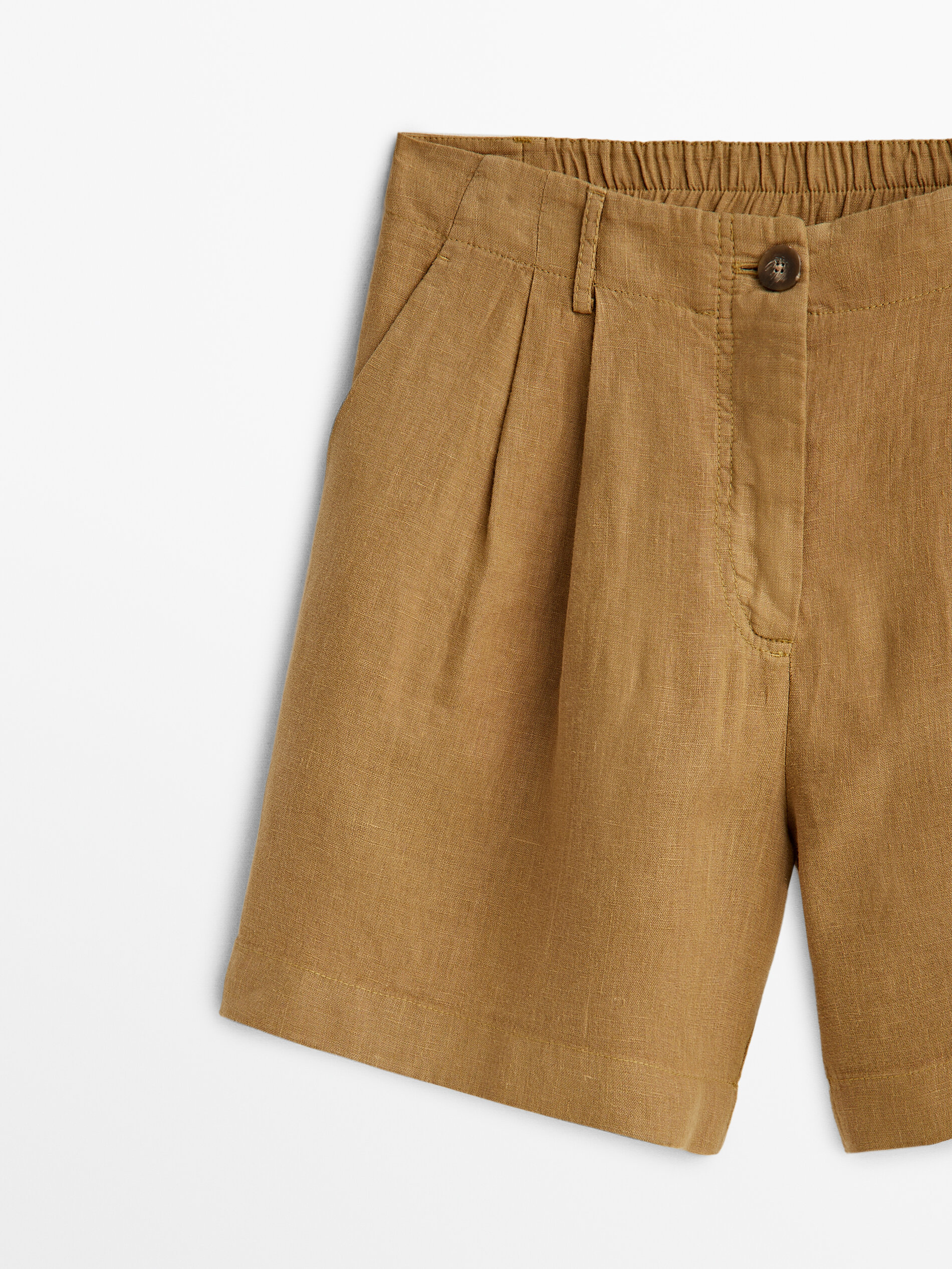 Bermuda lino pinzas - MARRÓN