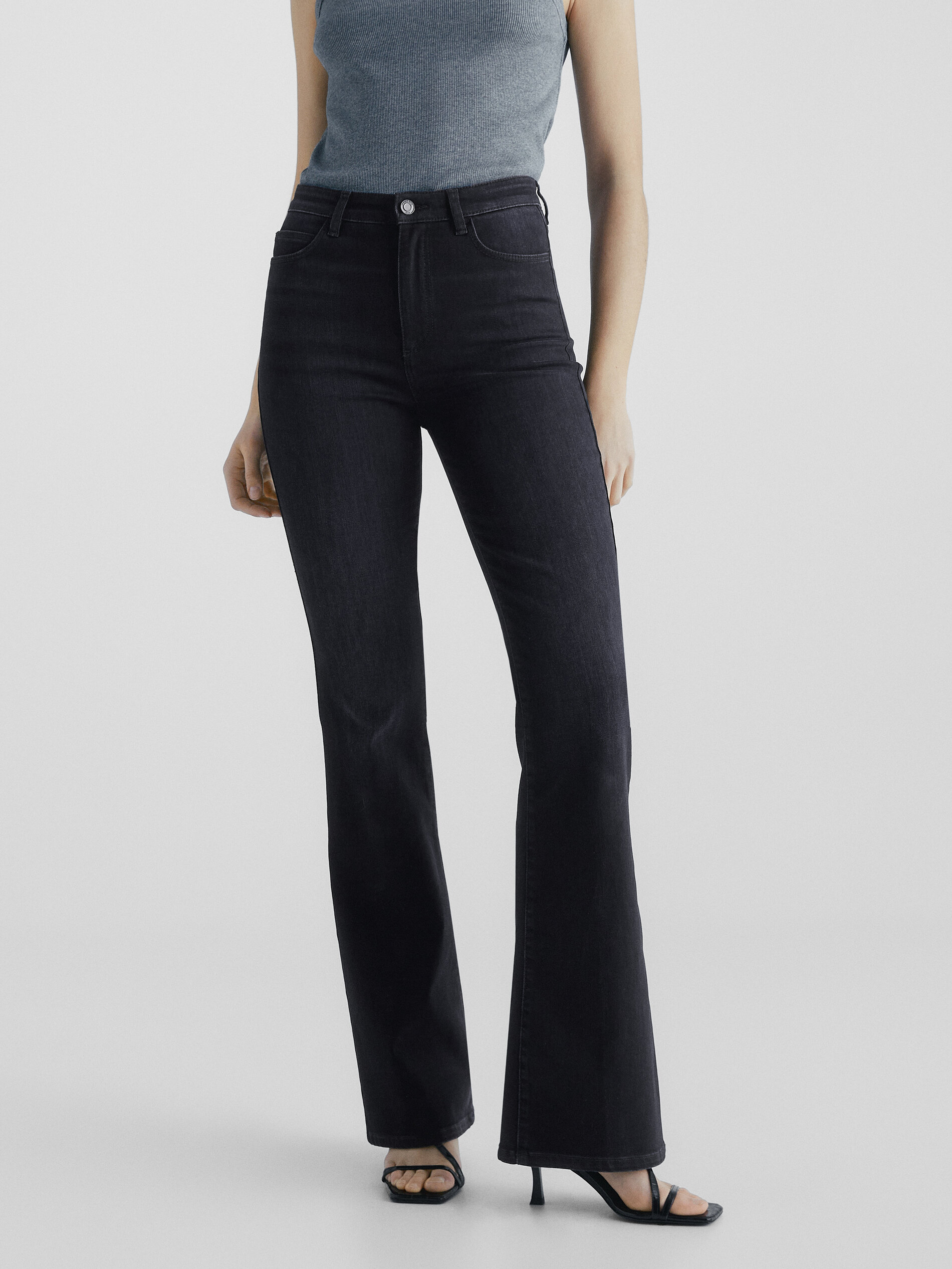 Pantalón vaquero tiro alto skinny flare - Azul oscuro