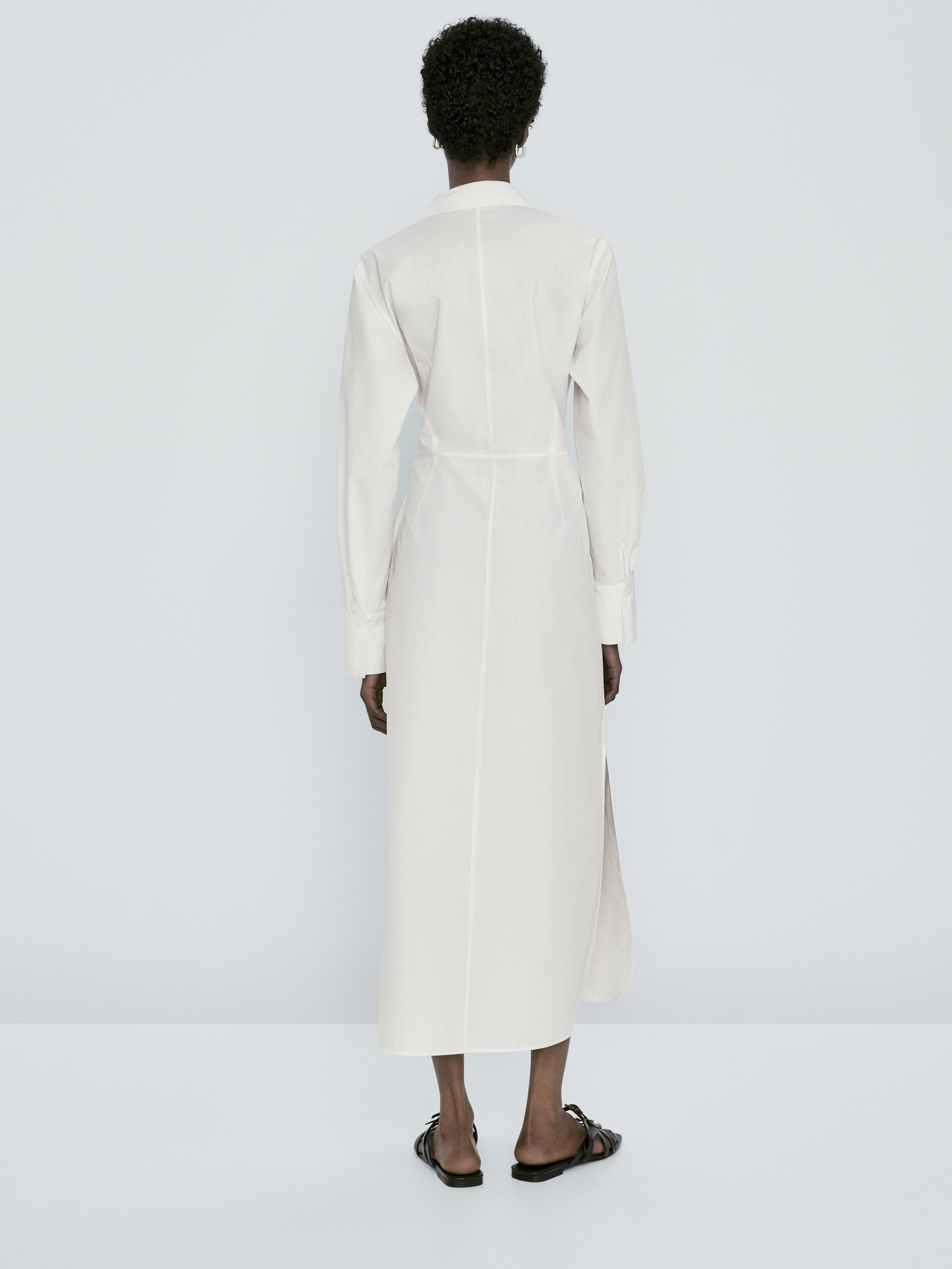 Vestido camisero popelín detalle nudo - BLANCO