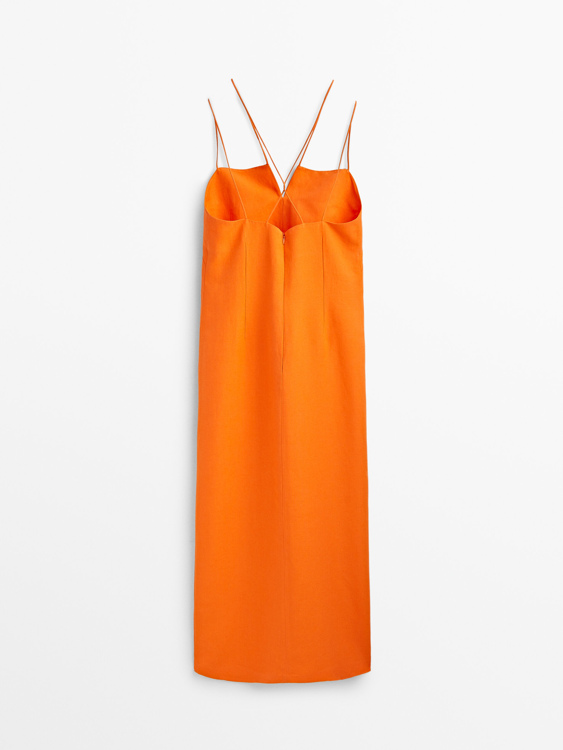 Vestido con lino tirantes abertura - NARANJA