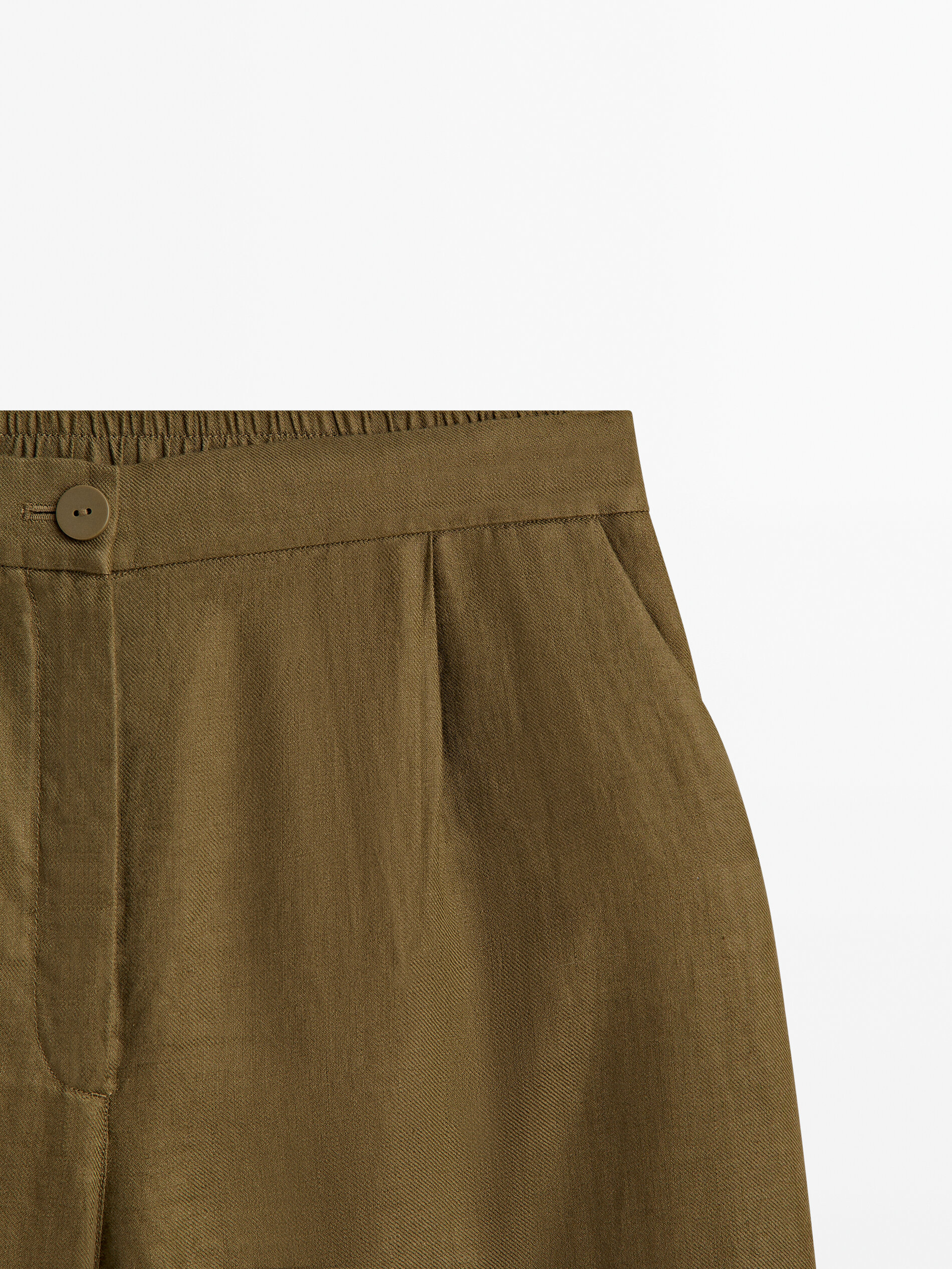 Pantalón lino pinzas jogging fit - KAKI