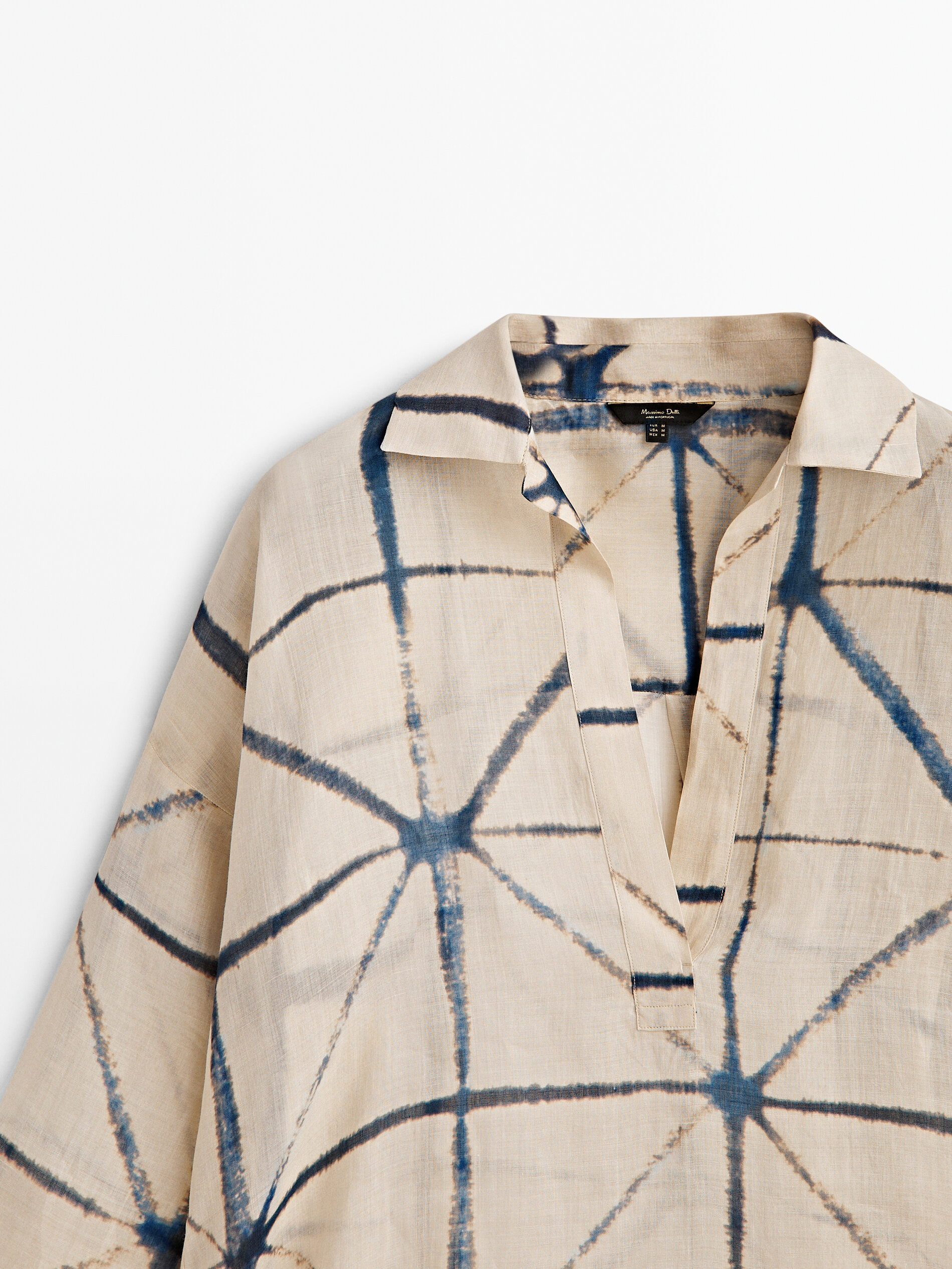 Camisa estampada cuello polo 100% ramio - AZUL OSCURO