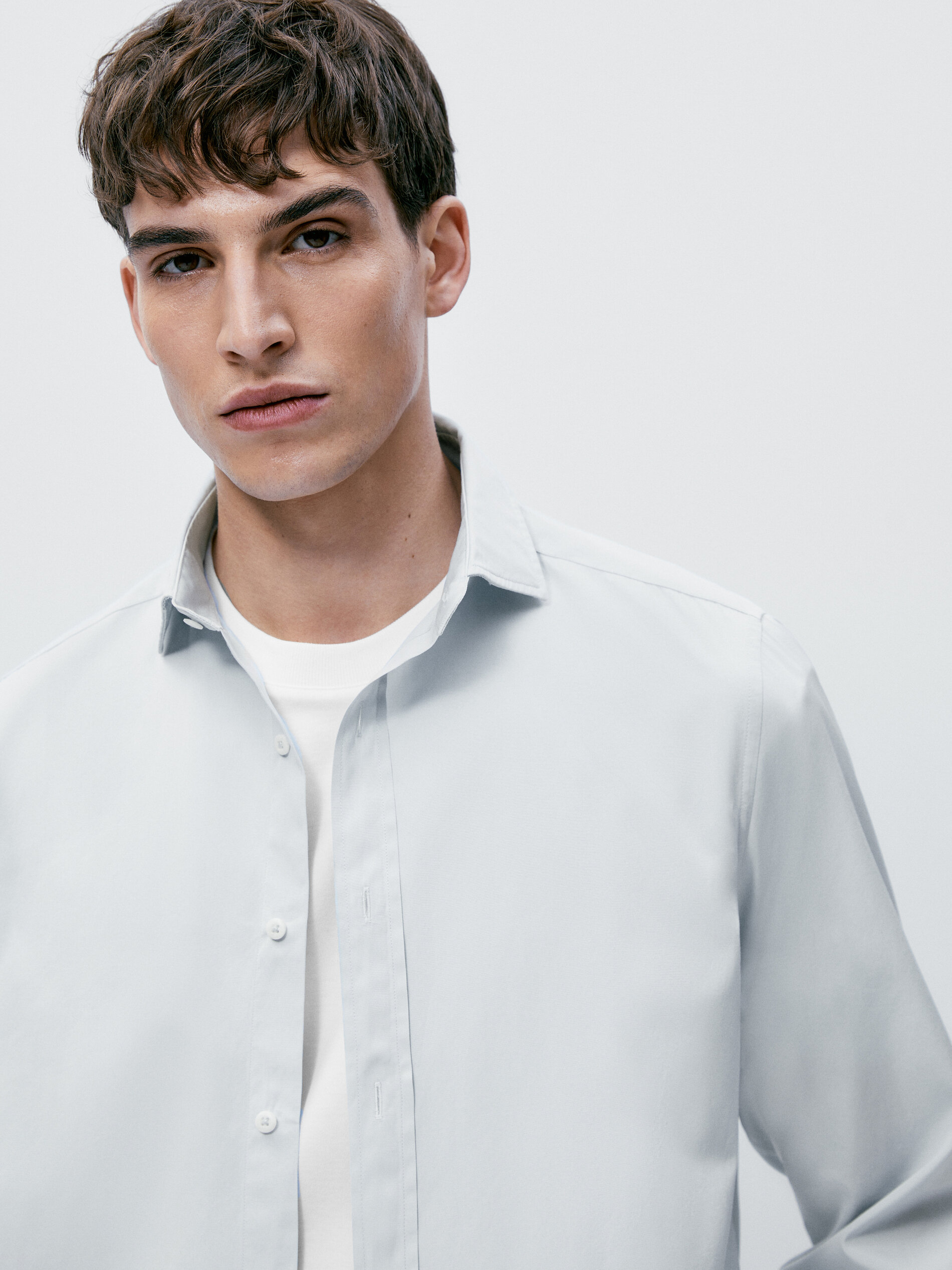 Camisa popelín algodón slim fit - Azul Claro