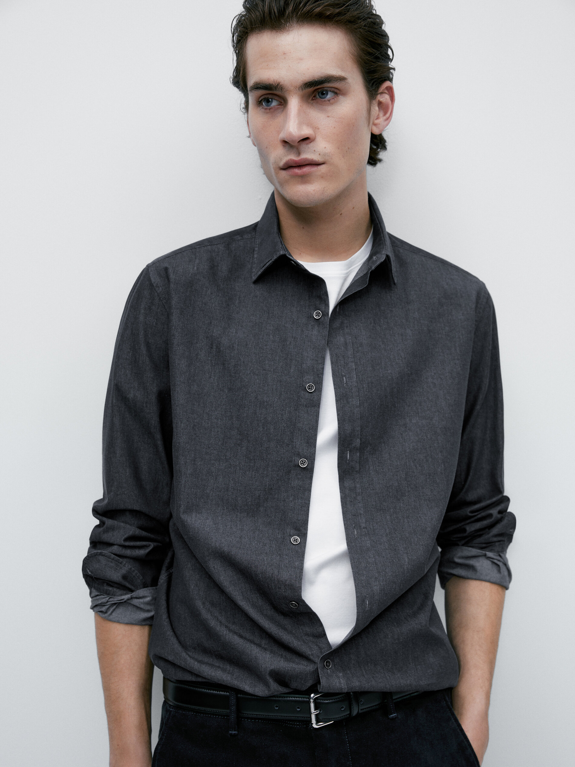 Camisa denim lavado algodón regular fit - AZUL MARINO