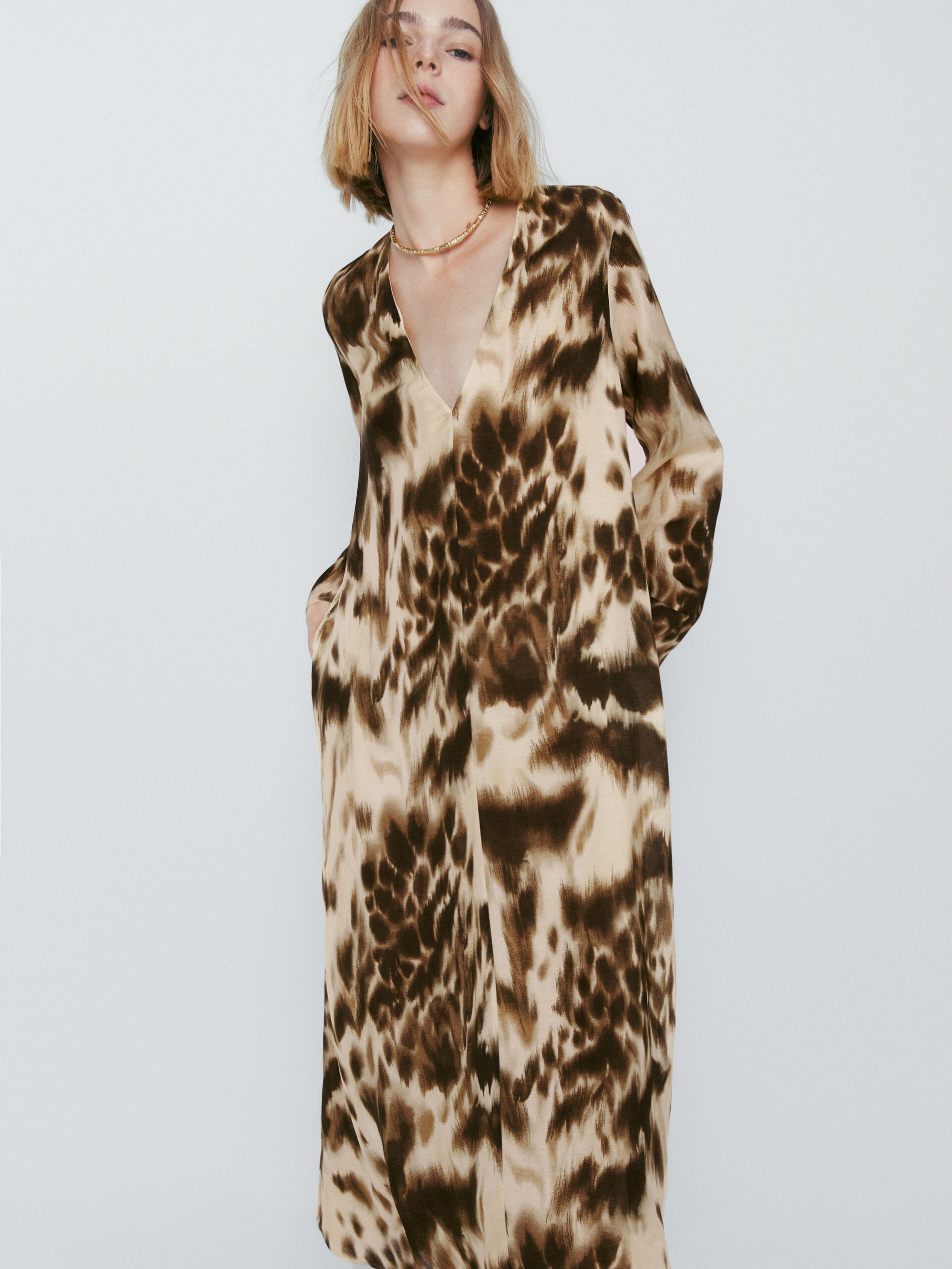 Vestido estampado animal - MARRÓN