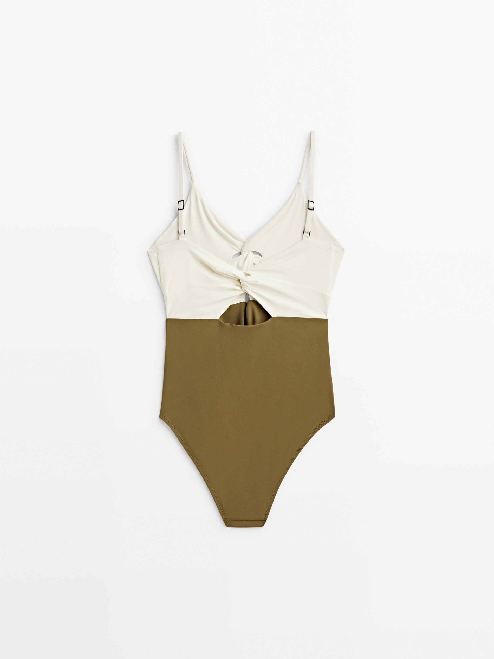 Bañador combinado escote cruzado - KAKI