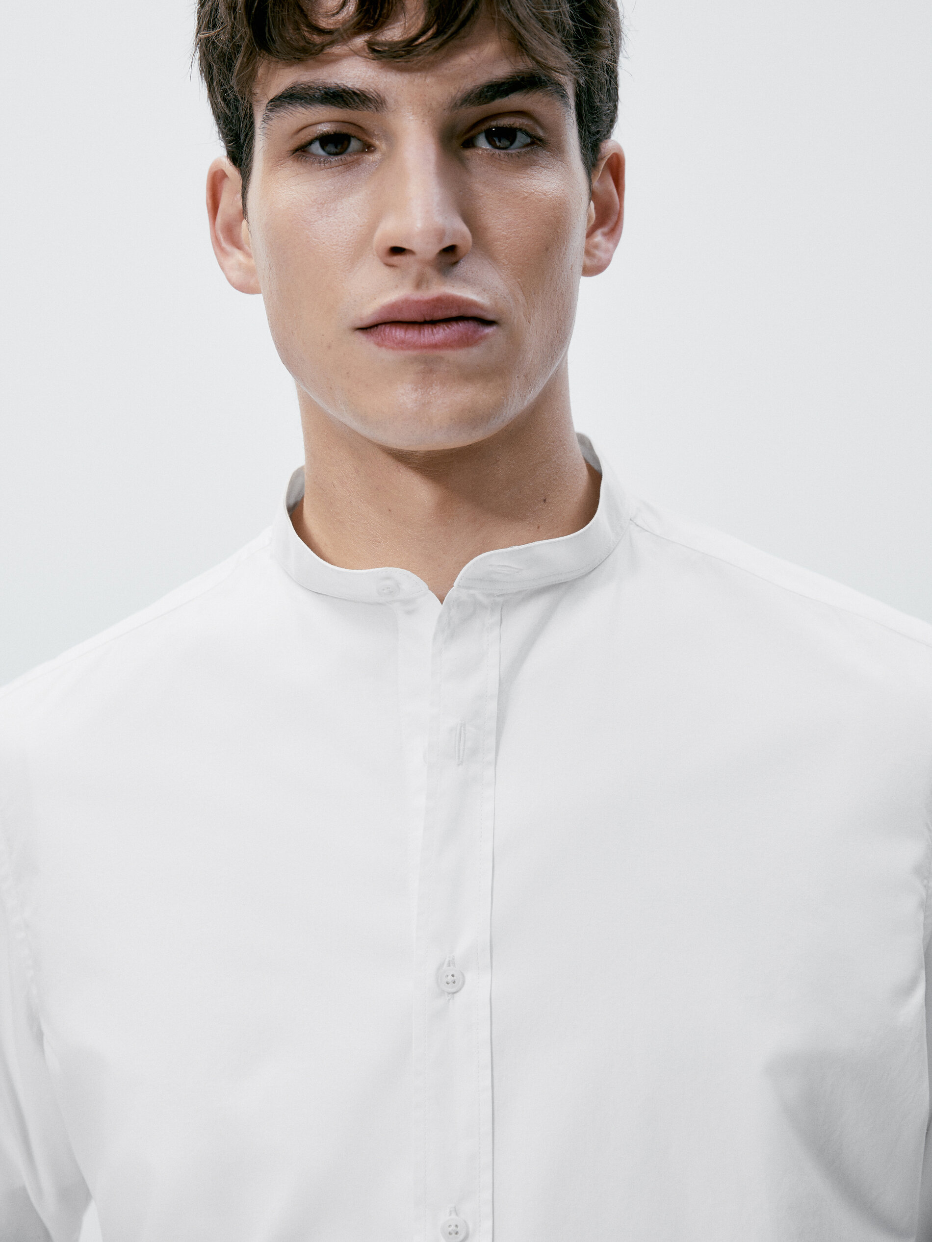 Camisa popelín cuello mao slim fit - BLANCO