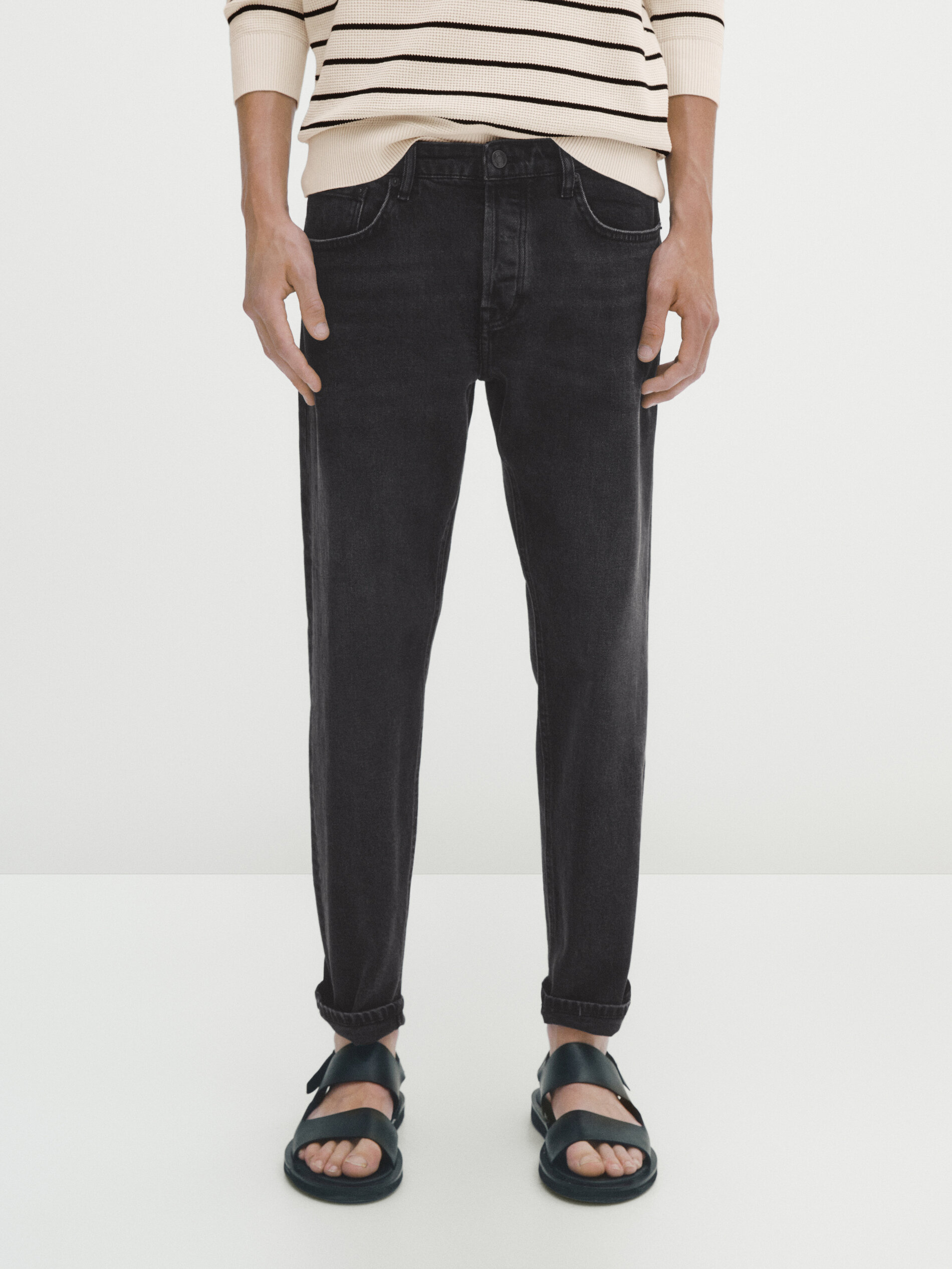 Pantalón vaquero stone wash tapered fit - GRIS