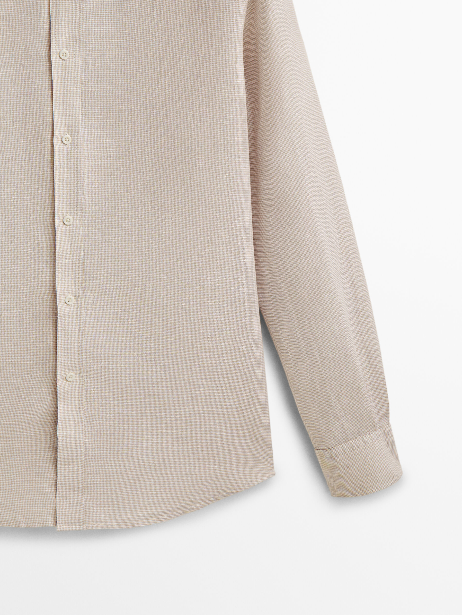 Camisa con lino pata de gallo slim fit - BEIGE