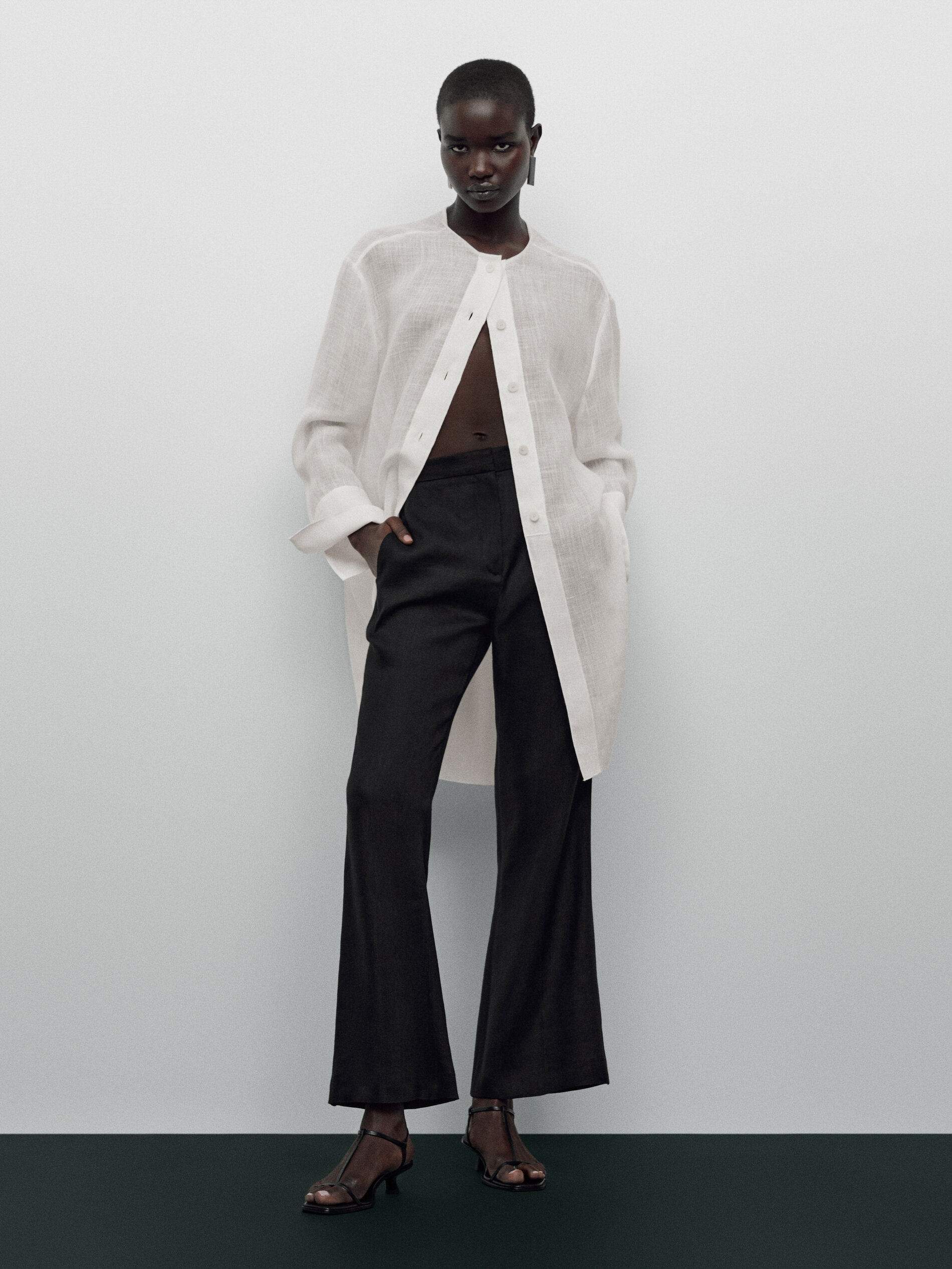 Camisa mezcla lino botones Limited Edition - BLANCO