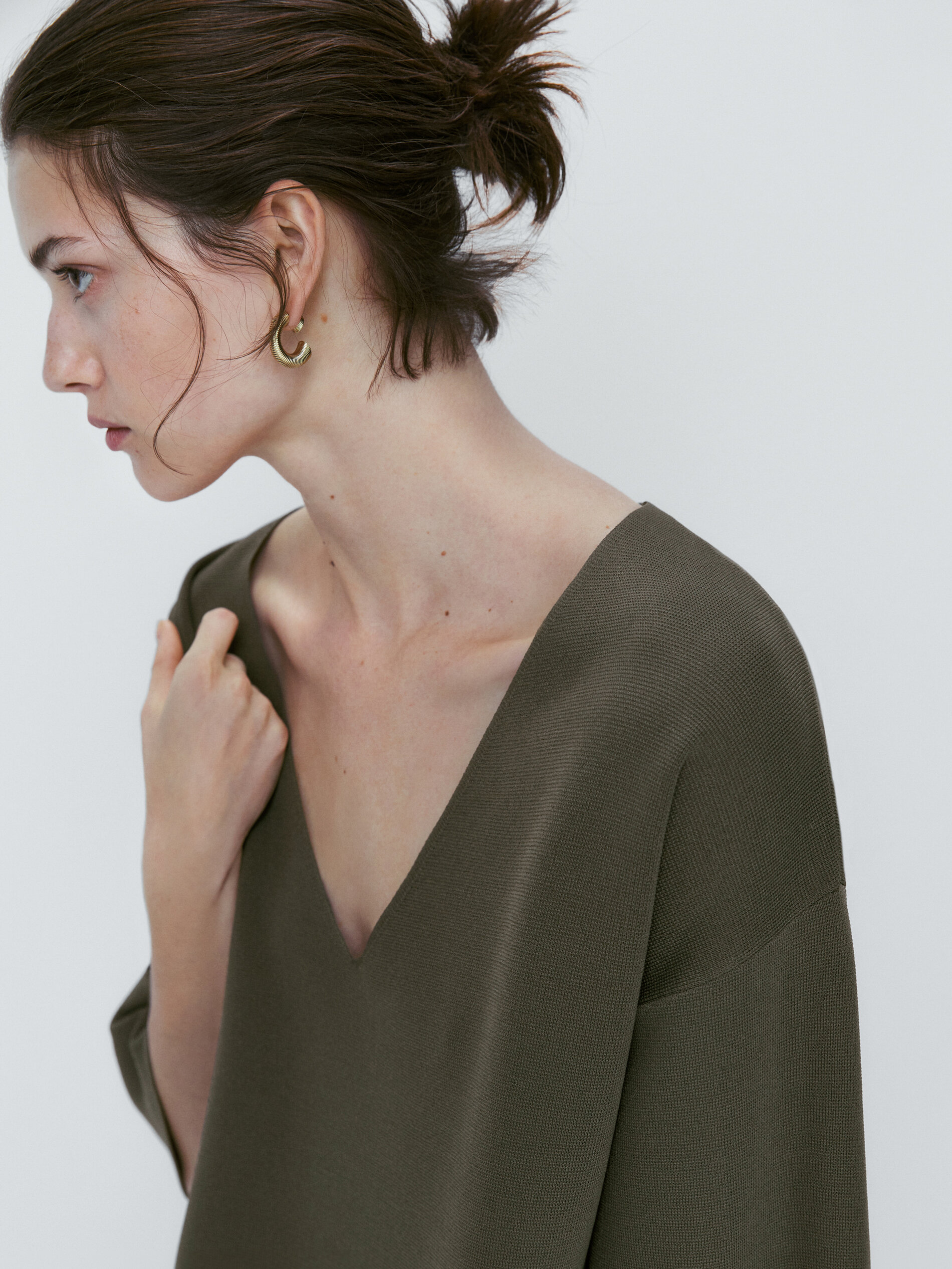 Vestido punto cuello pico - VERDE CLARO