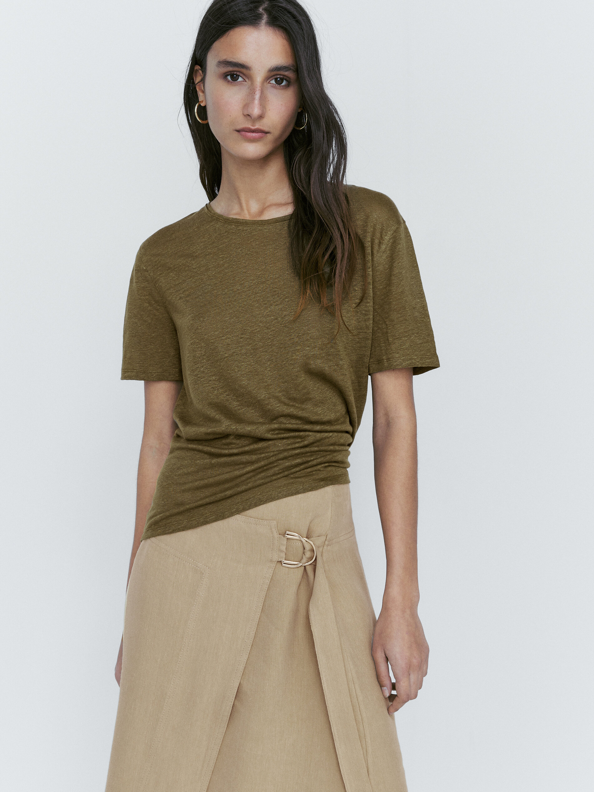 Camiseta manga corta 100% lino - KAKI