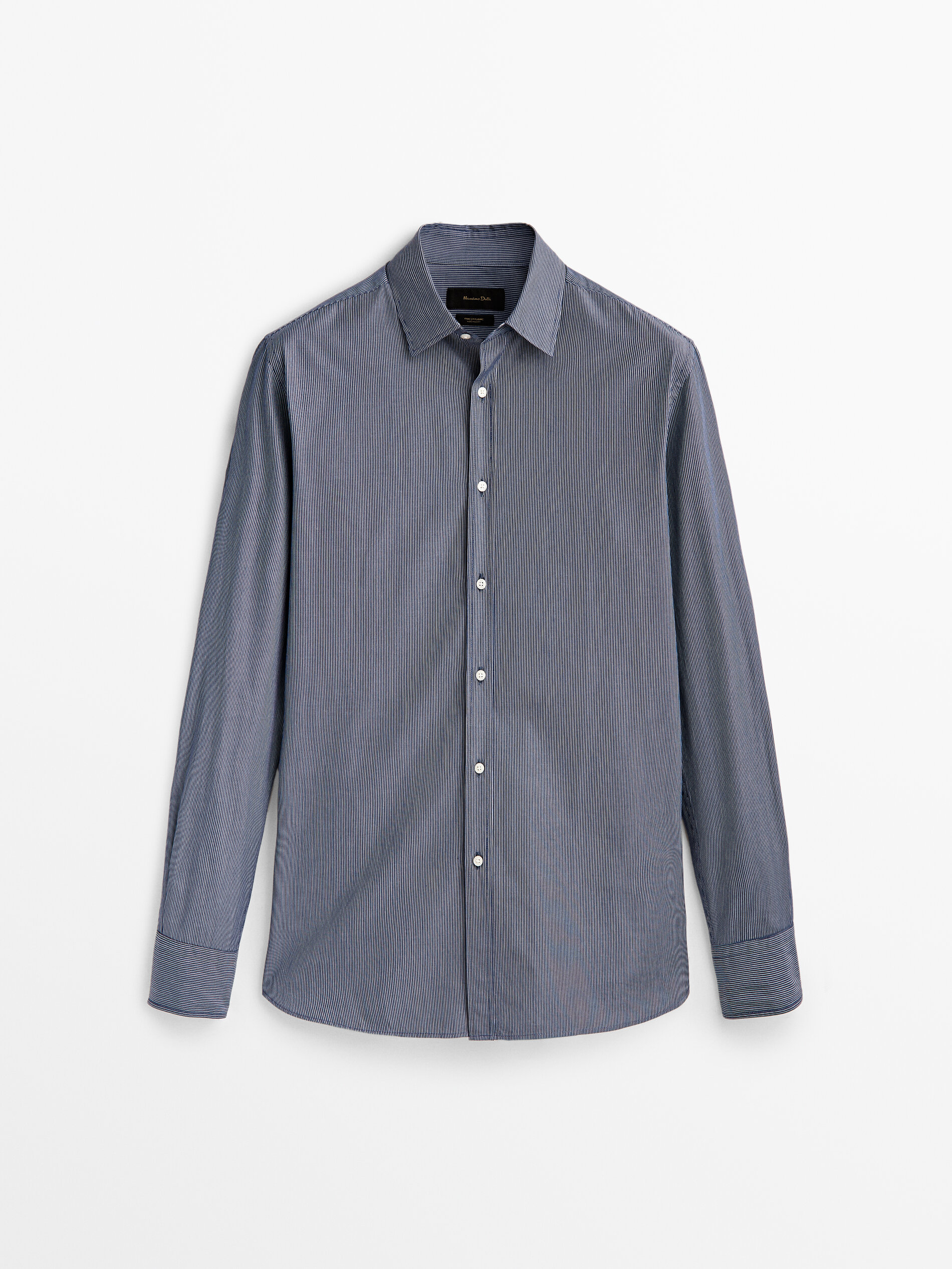 Camisa popelín algodón rayas slim fit - AZUL MARINO