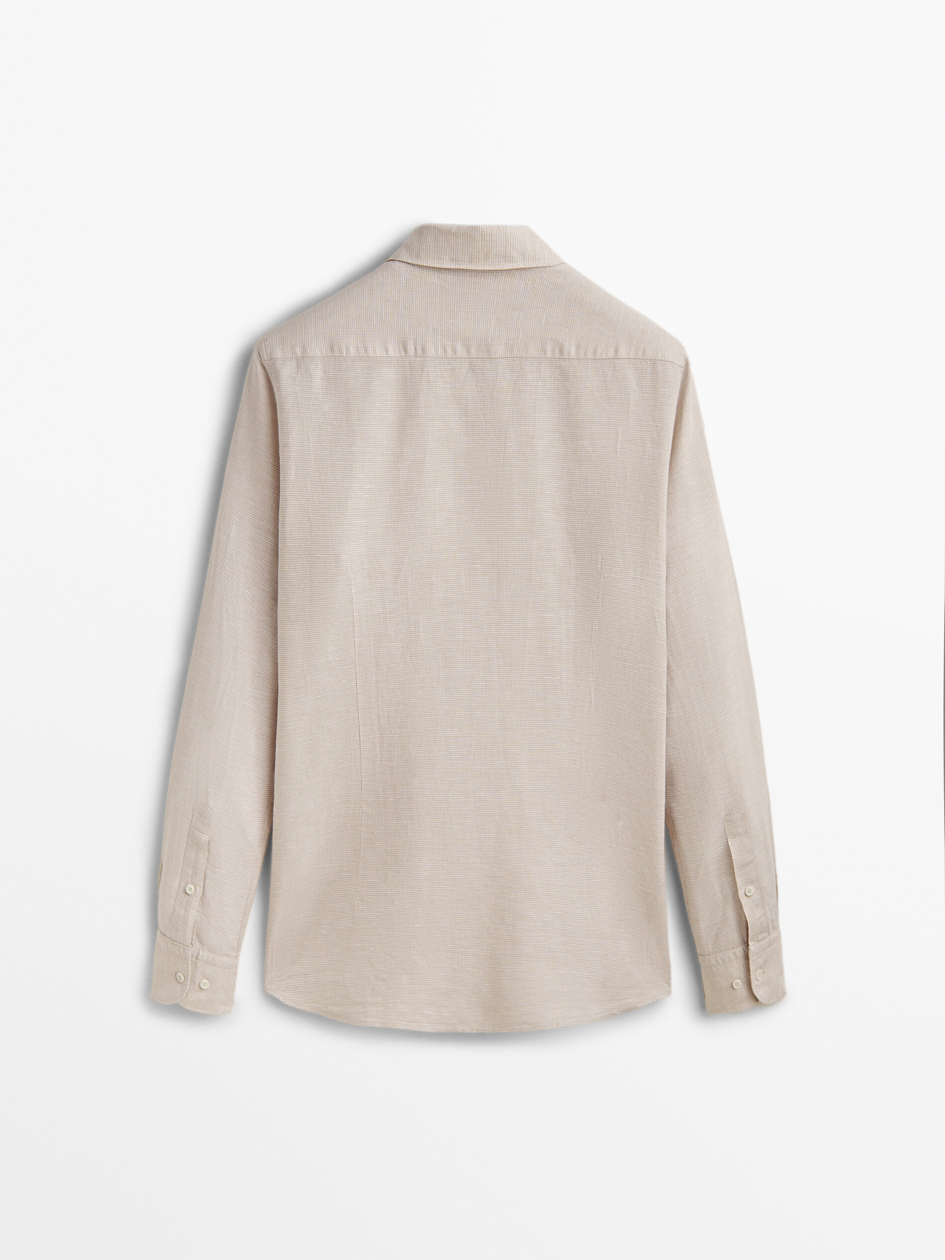 Camisa con lino pata de gallo slim fit - BEIGE