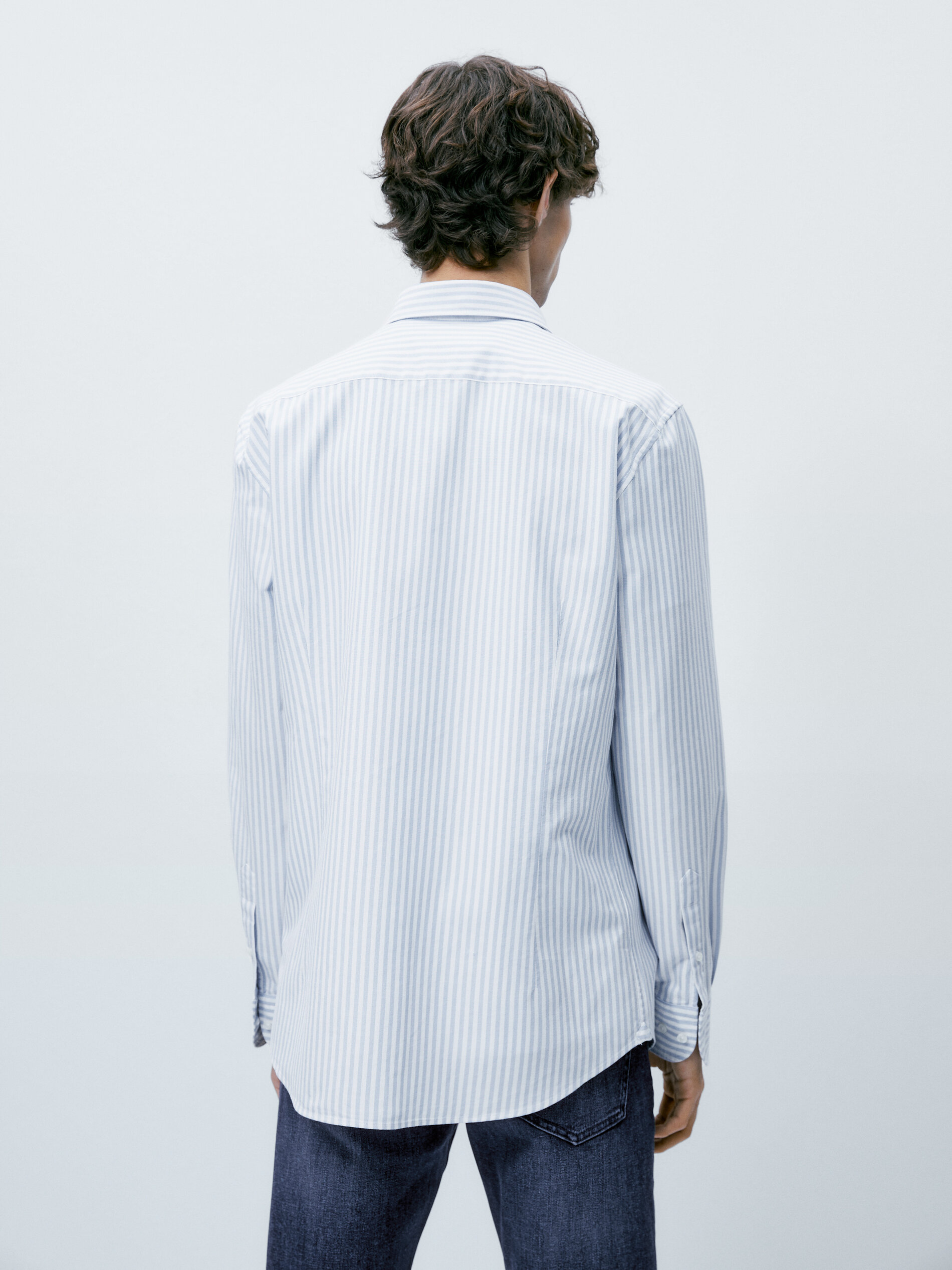 Camisa oxford rayas algodón slim fit - CELESTE