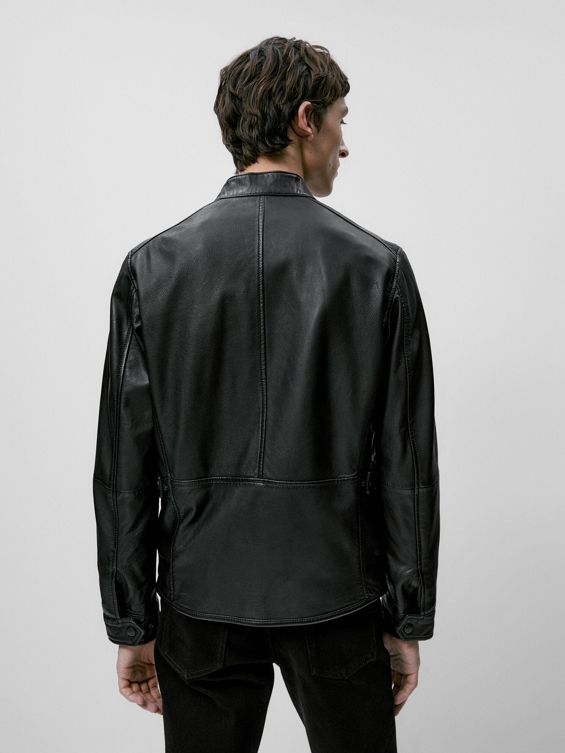 Cazadora piel napa negra - NEGRO