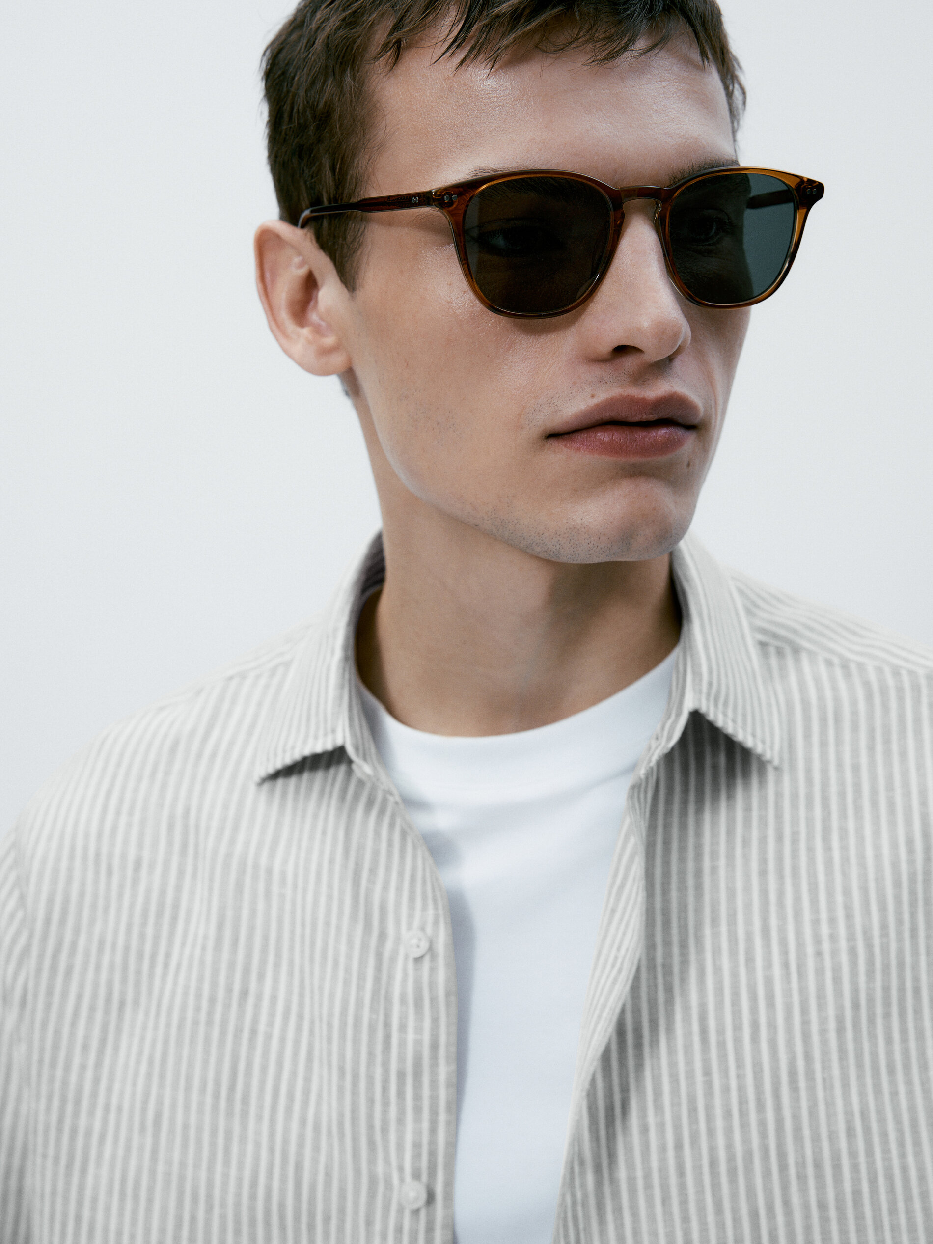 Camisa rayas 100% lino regular fit - VERDE