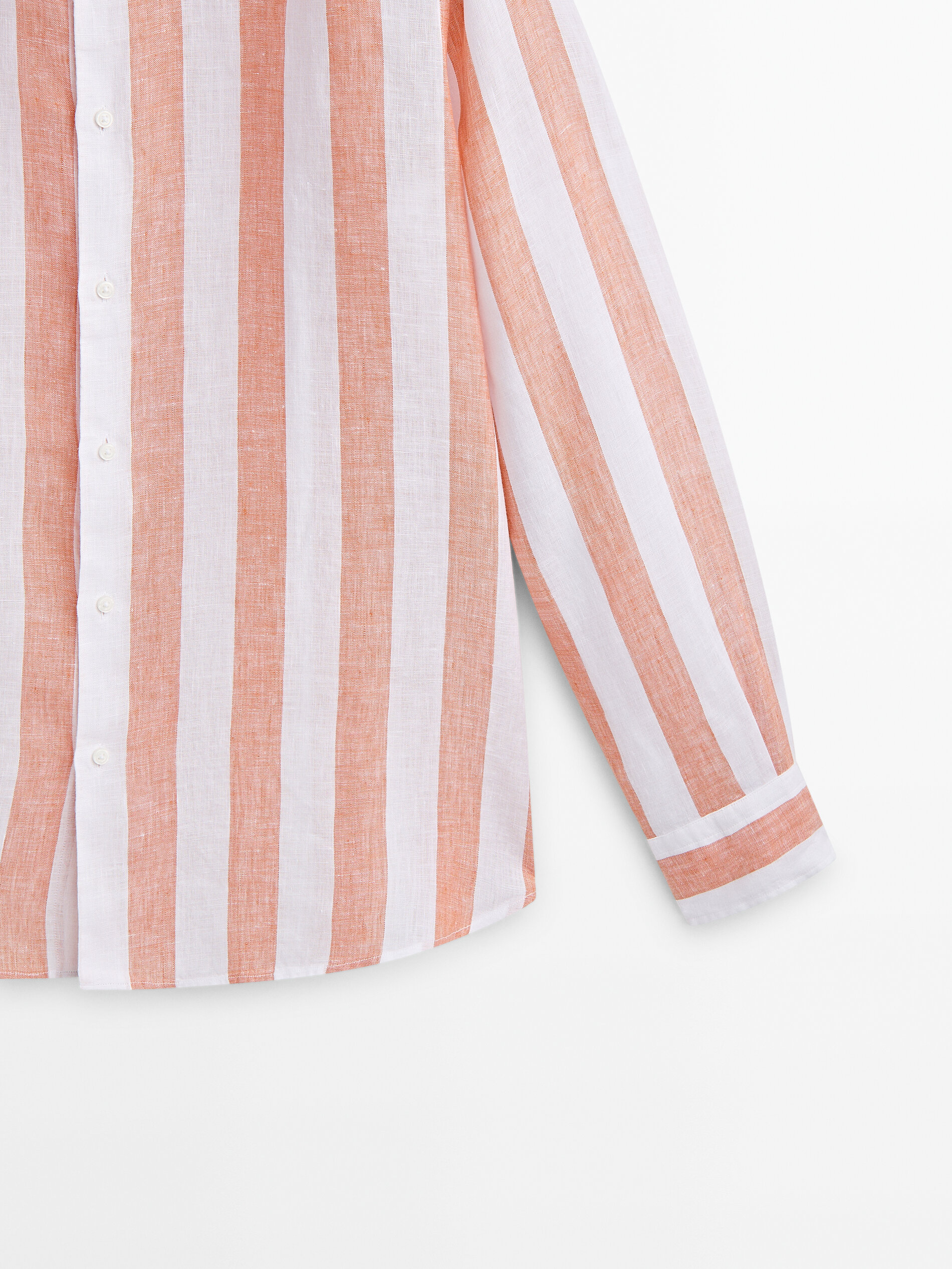 Camisa rayas anchas lino melange slim fit - CALDERA OSCURO