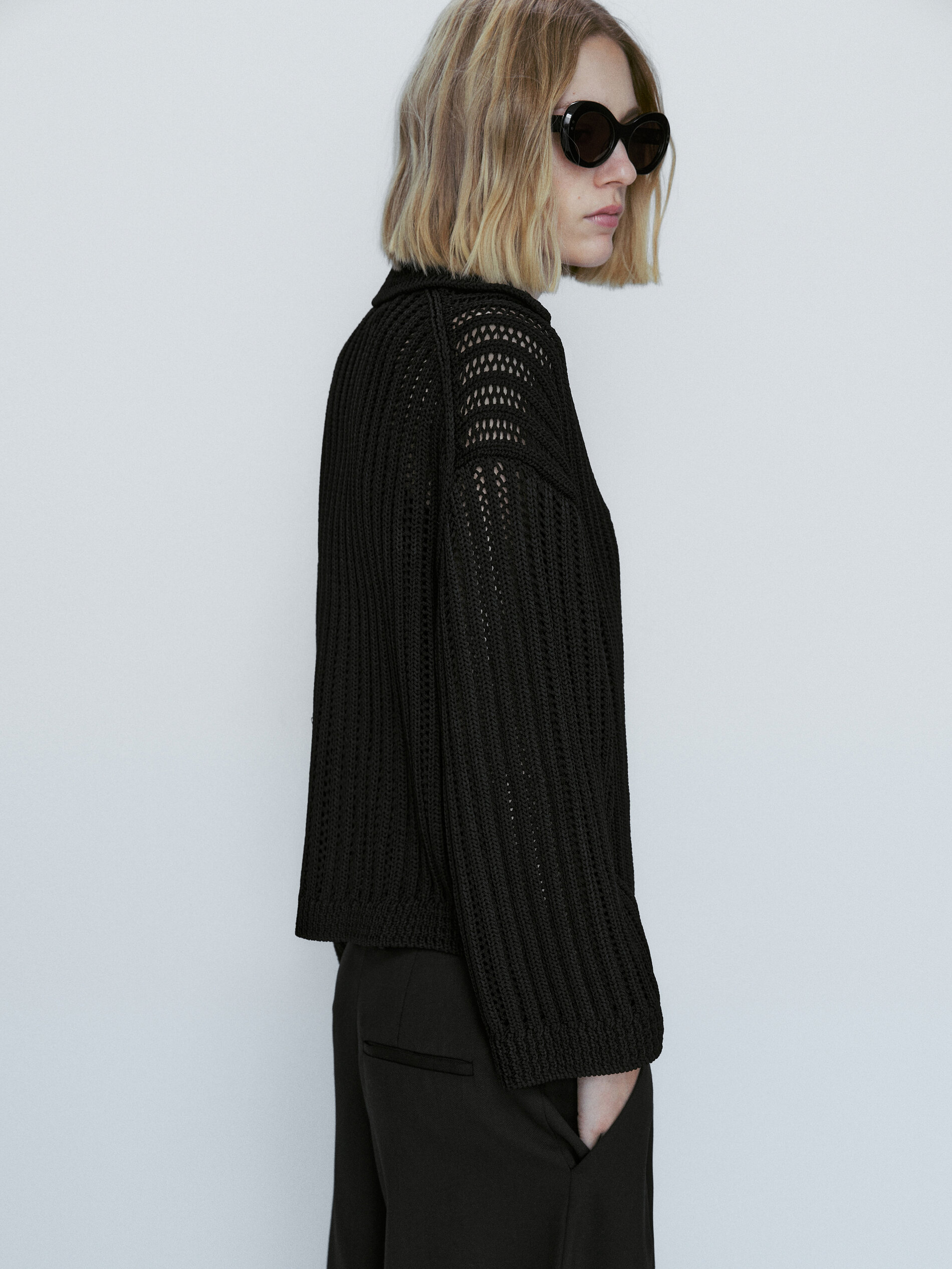 Jersey punto estructura cuello polo - NEGRO