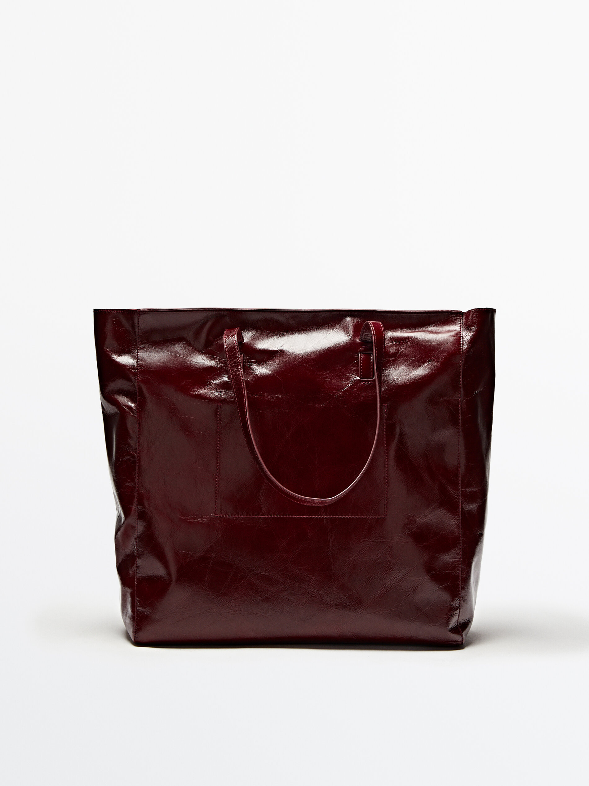 Bolso tote piel acabado craquelado - BURDEOS