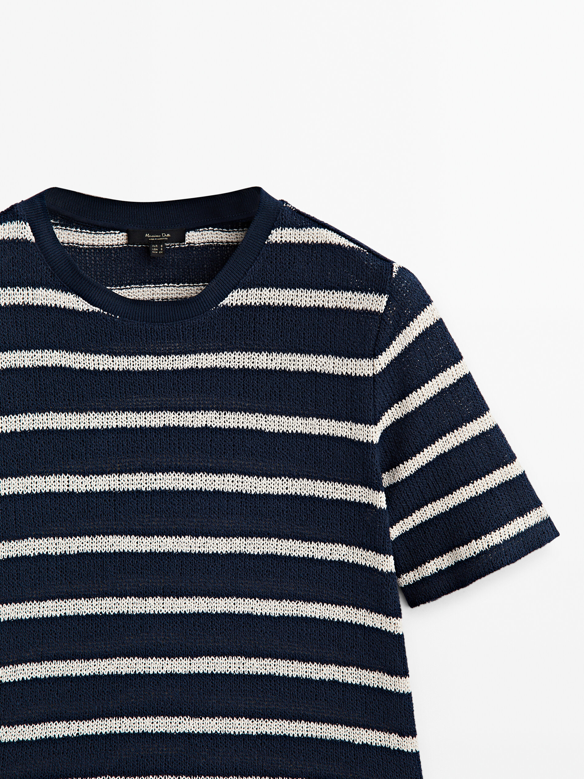 Camiseta rayas mezcla algodón estructura - AZUL MARINO