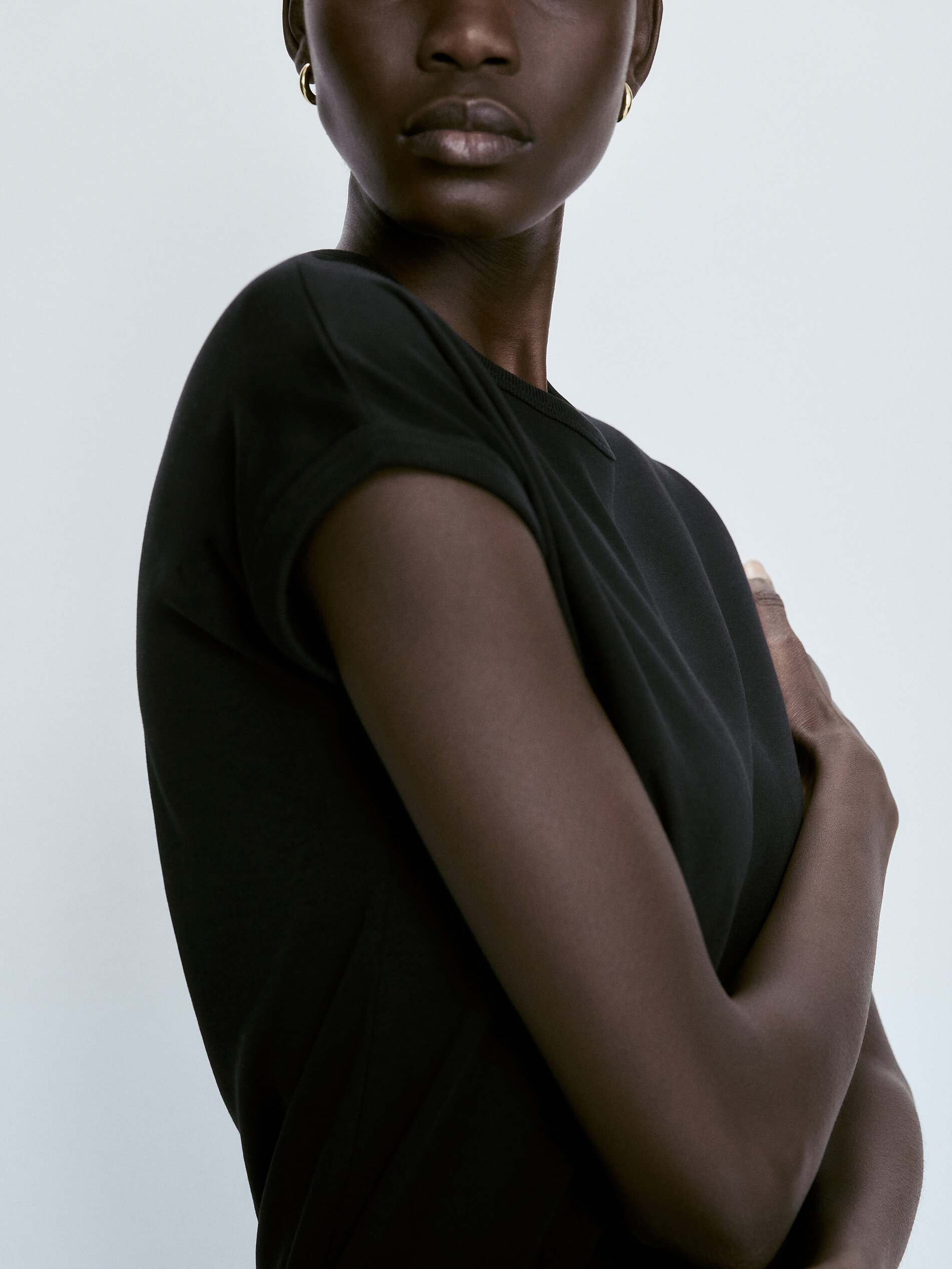 Camiseta manga caída algodón - NEGRO