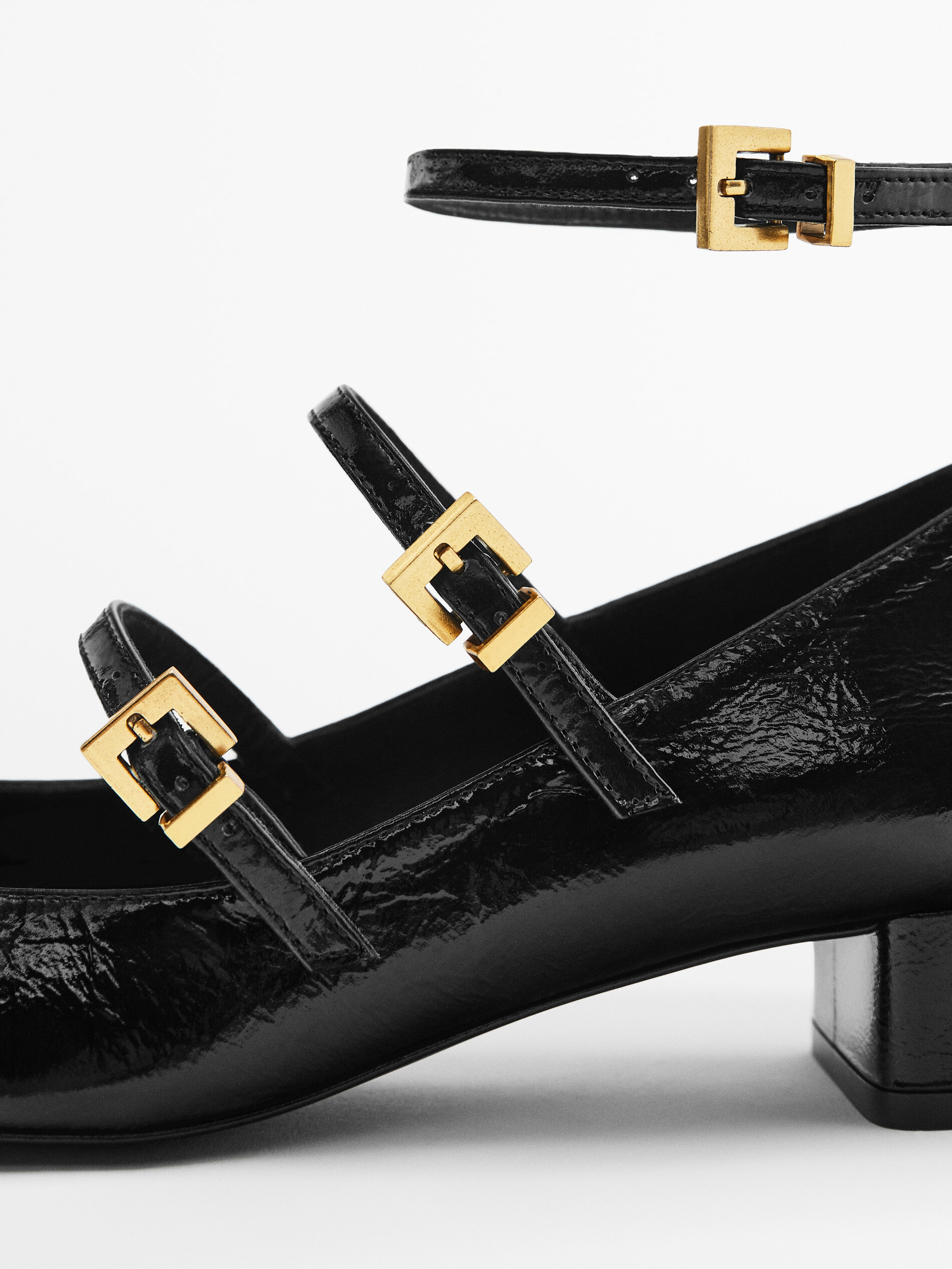 Bailarina tacón piel craquelado - NEGRO