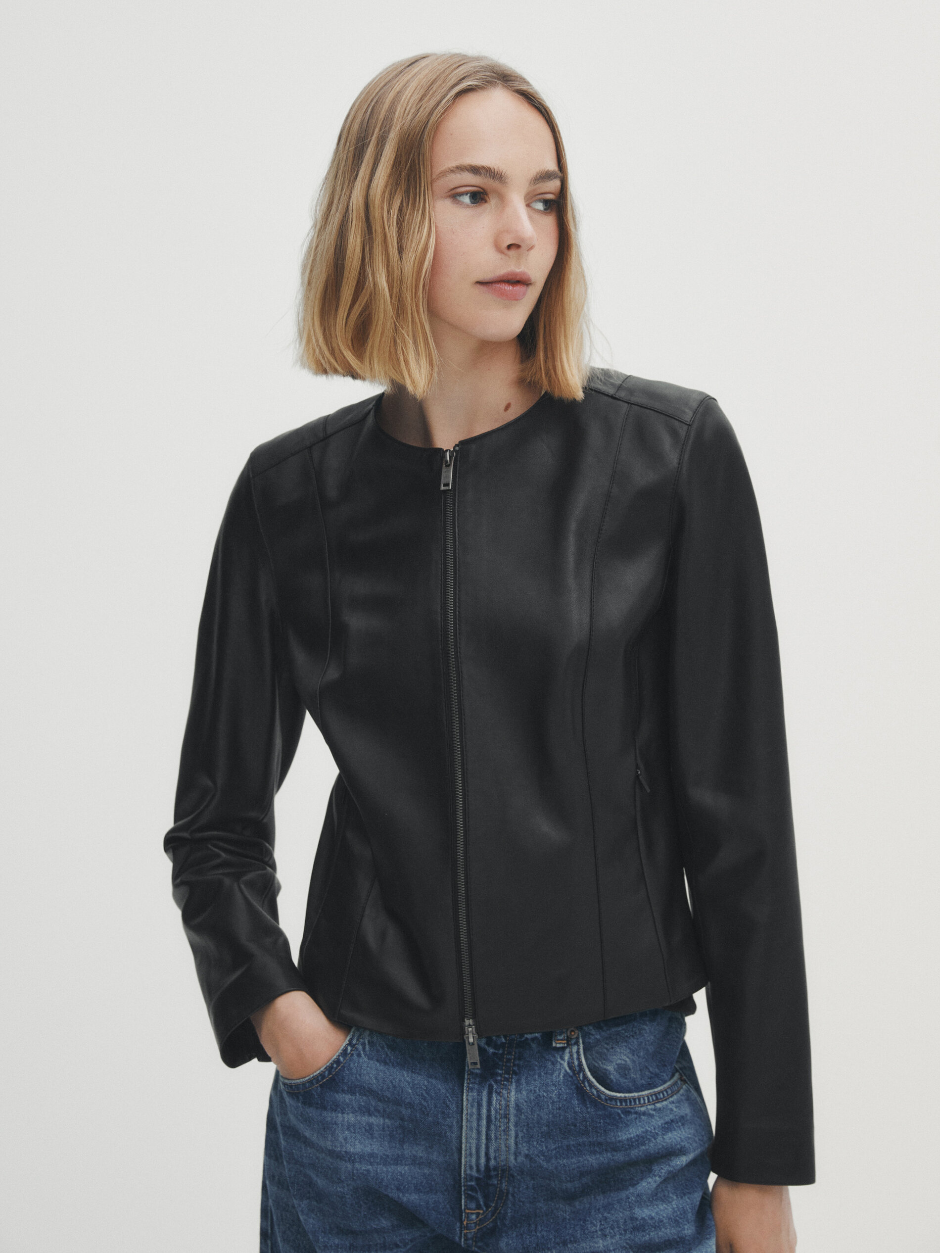 Cazadora piel napa negra - NEGRO