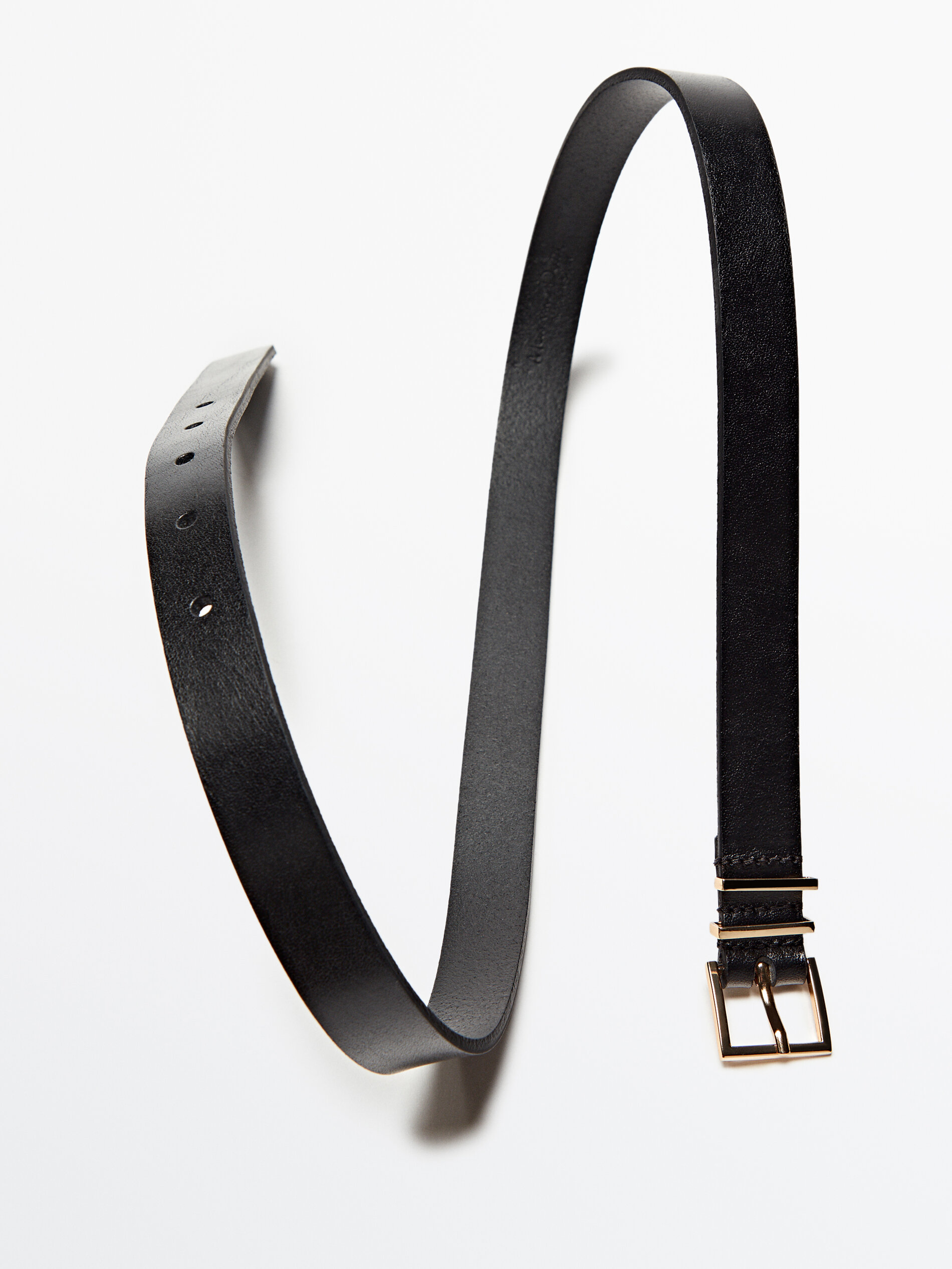 Cinturón piel hebilla cuadrada doble pasador - NEGRO