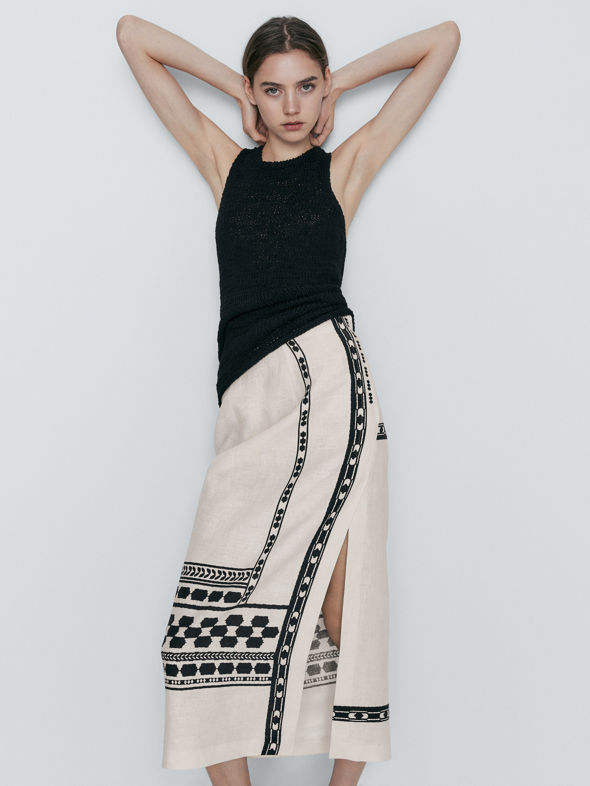 Falda midi abertura detalle cenefa - BLANCO