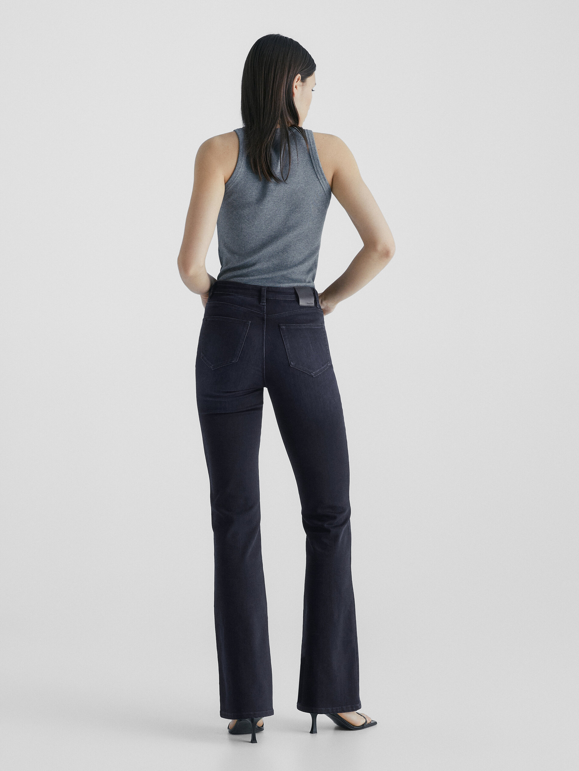 Pantalón vaquero tiro alto skinny flare - Azul oscuro