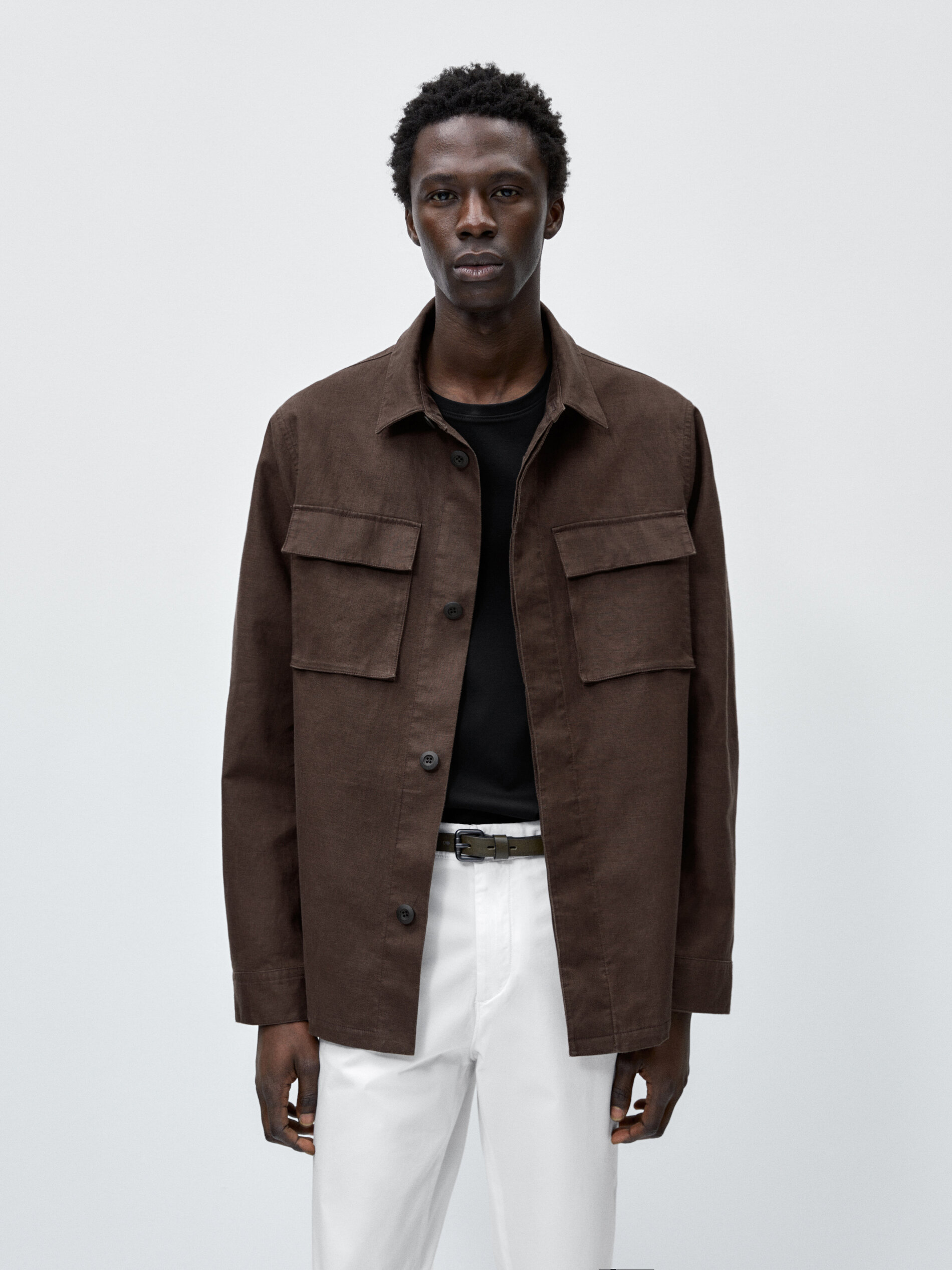 Sobrecamisa mezcla lino 3 layers - MARRÓN