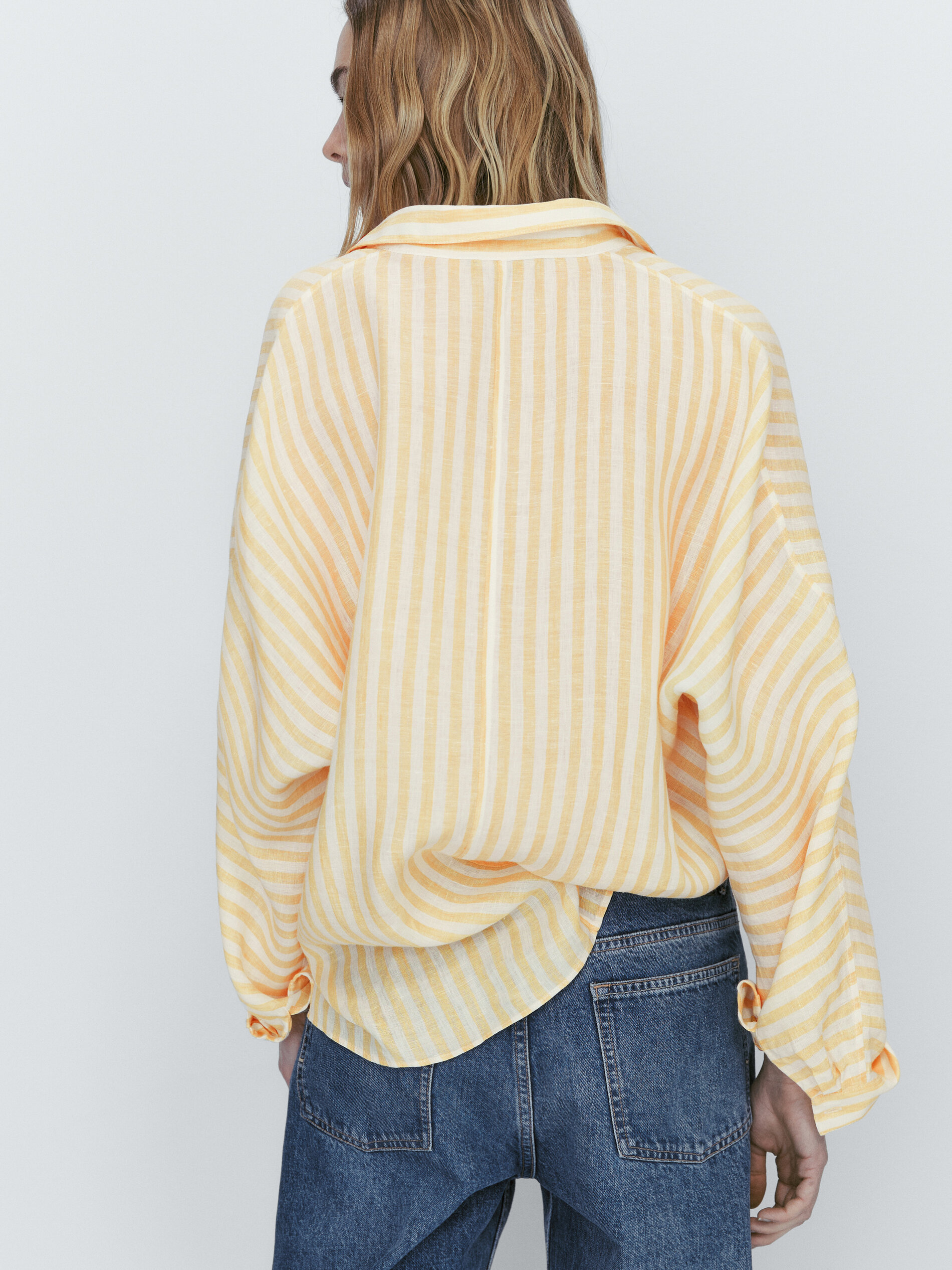 Camisa rayas 100% lino bolsillos - AMARILLO