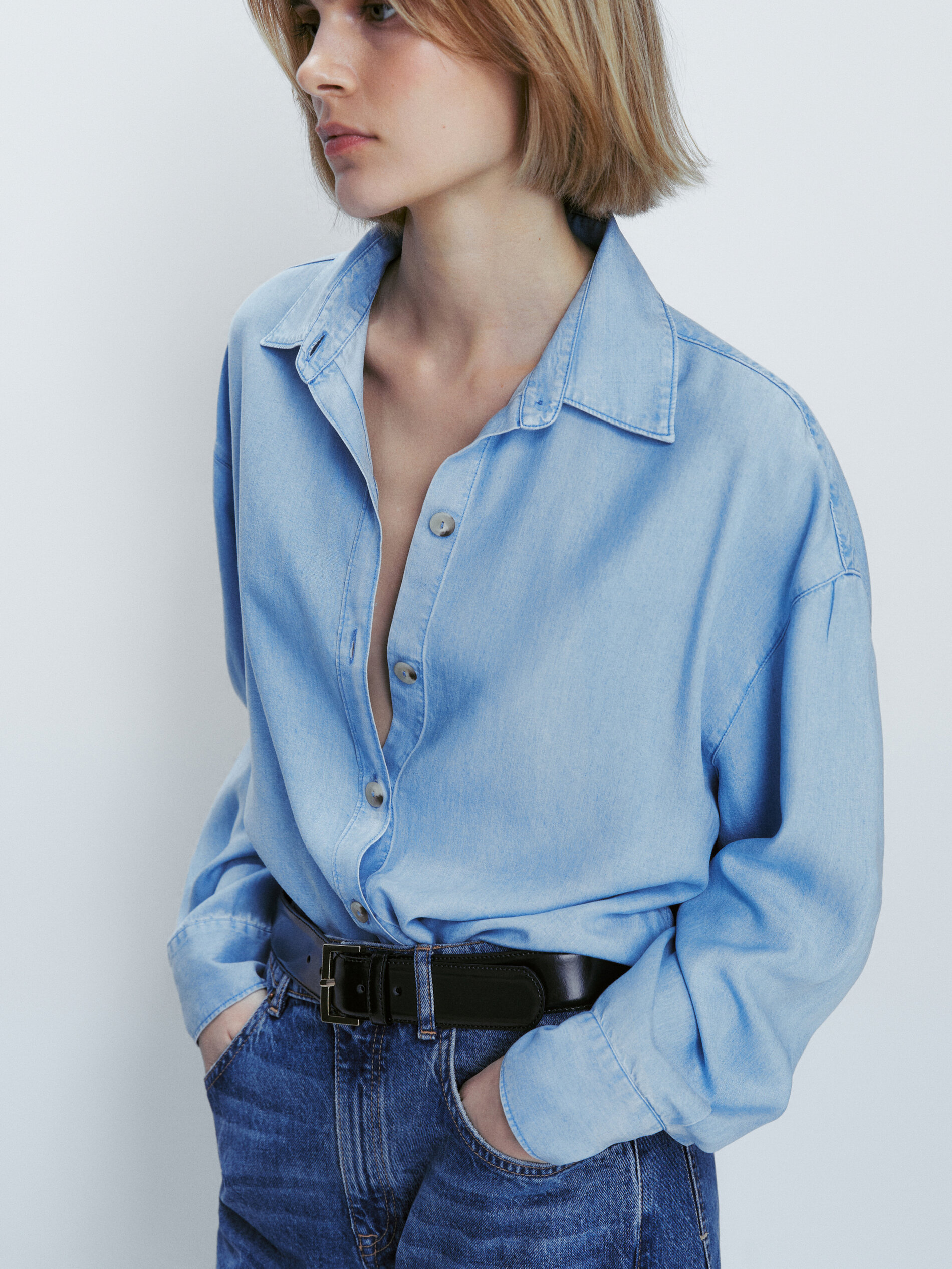 Camisa fluida efecto denim - AZUL MEDIO