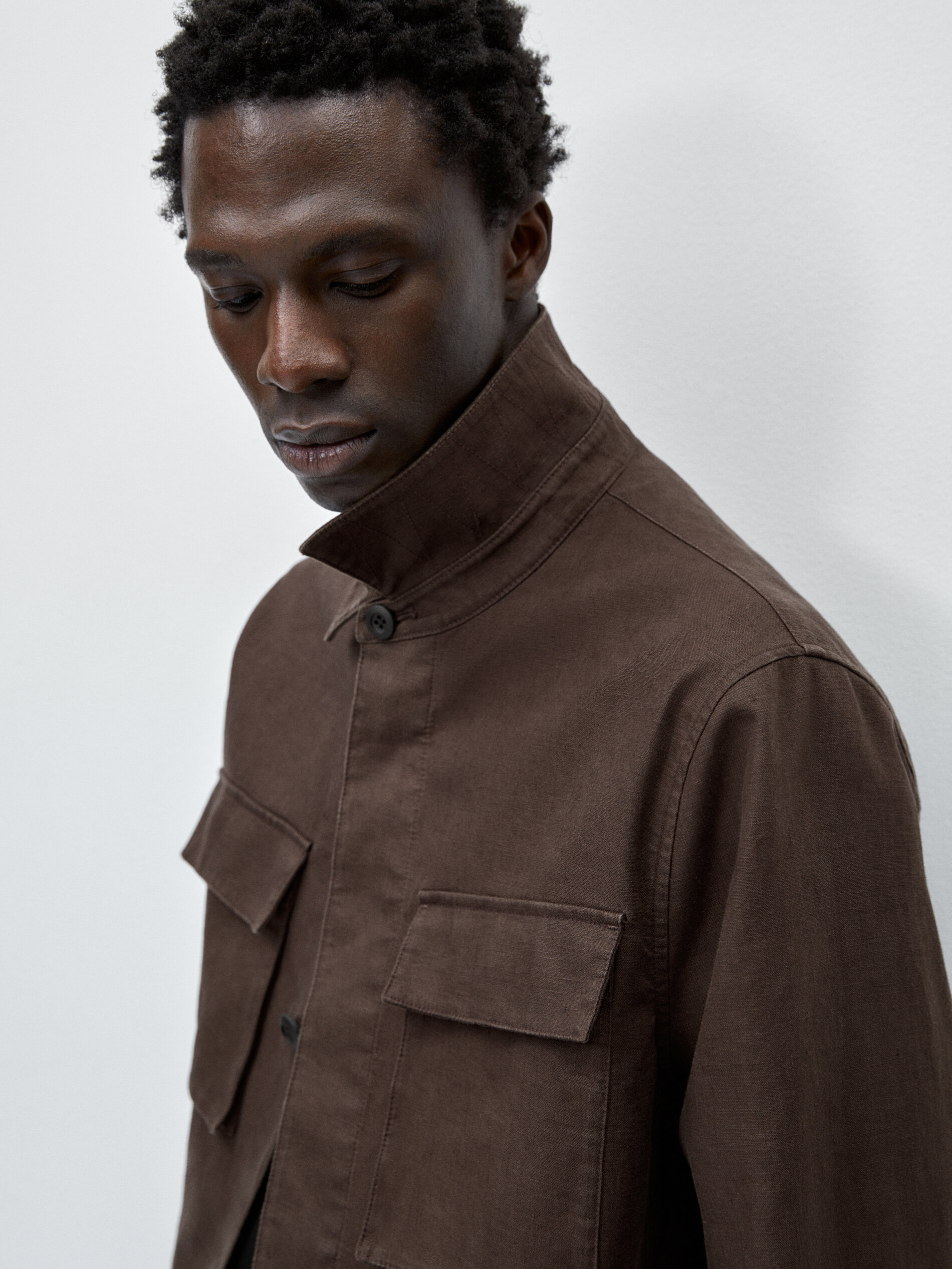 Sobrecamisa mezcla lino 3 layers - MARRÓN