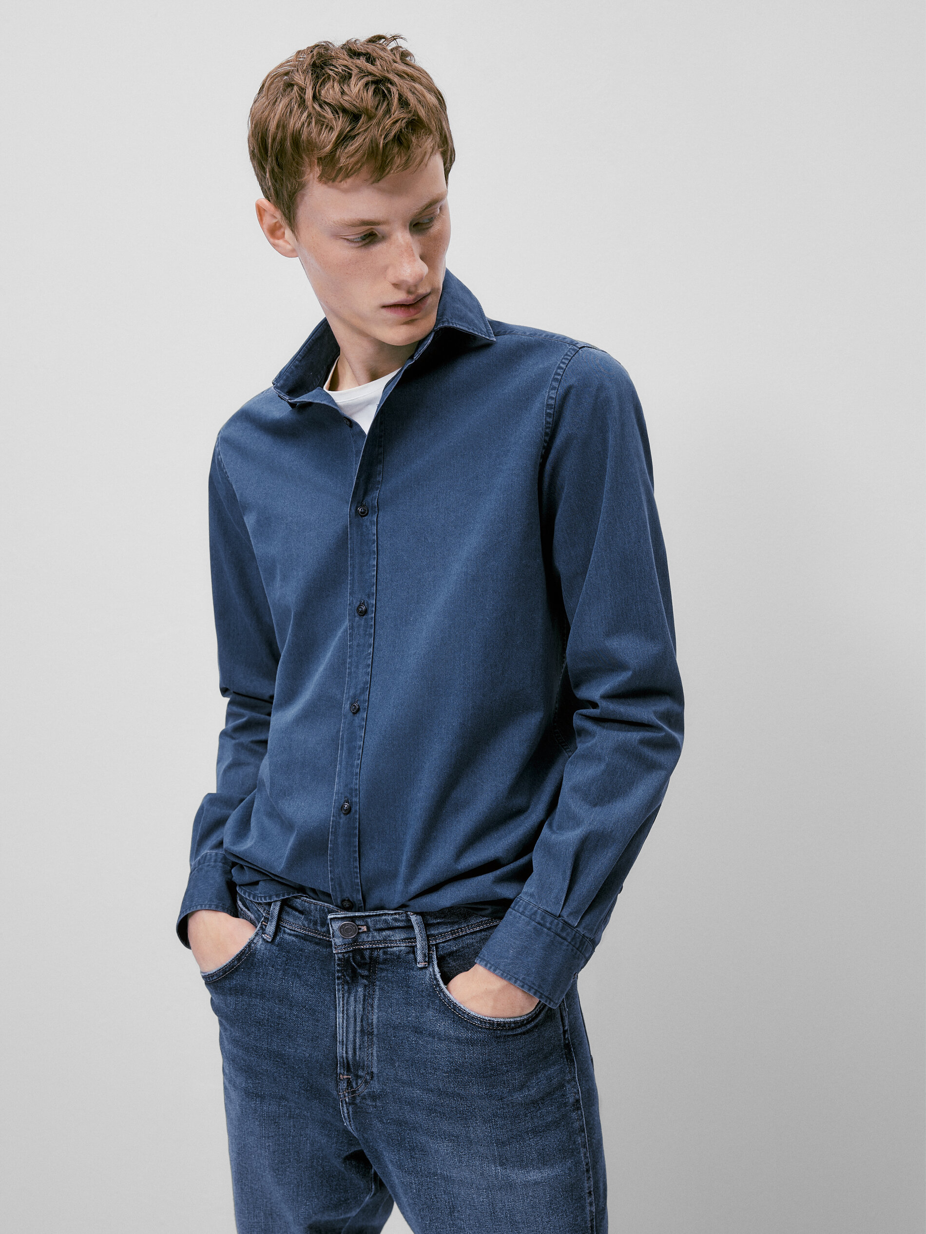 Camisa denim 100% algodón slim fit - CELESTE