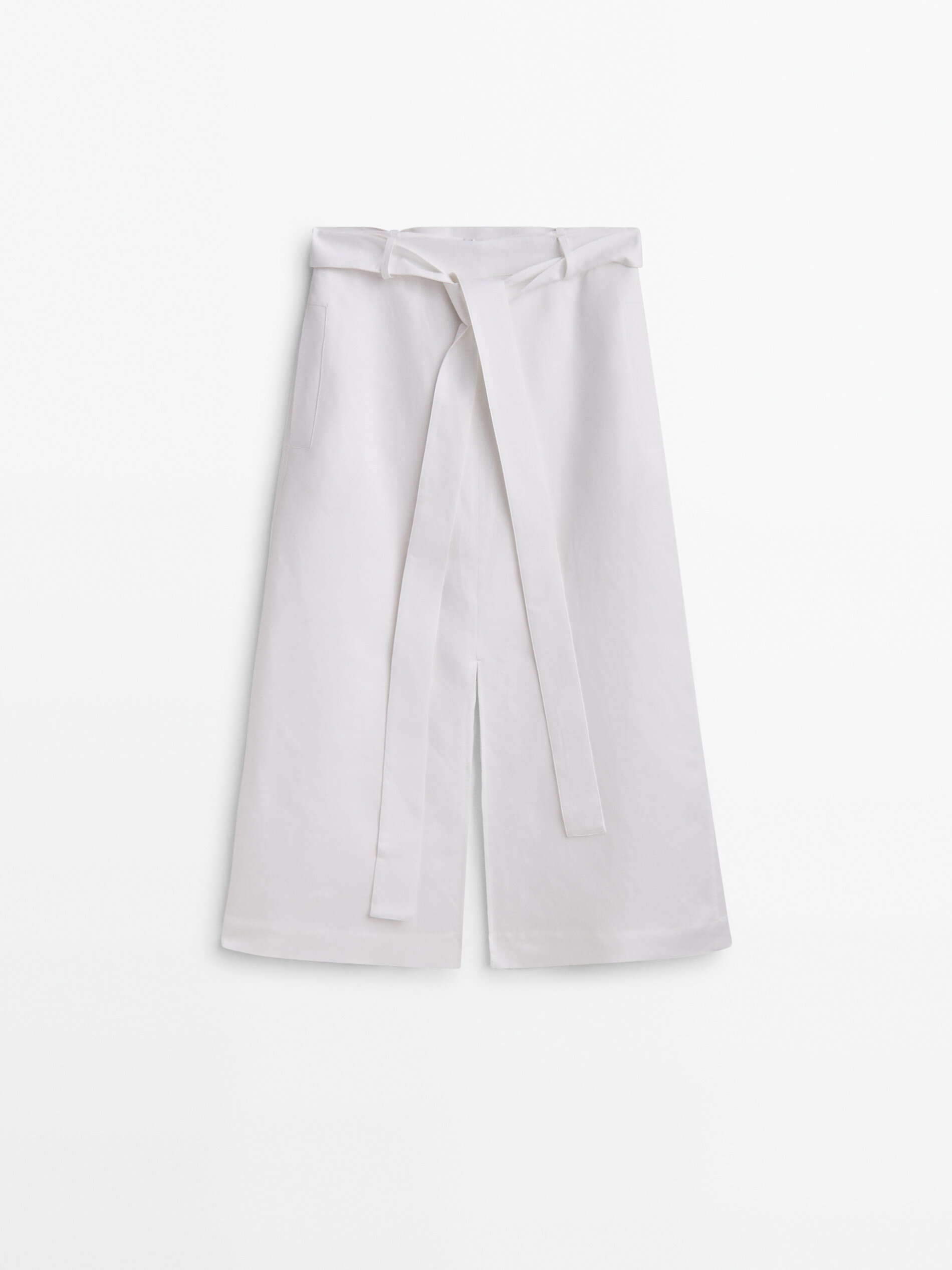 Falda midi con lino aberturas - BLANCO