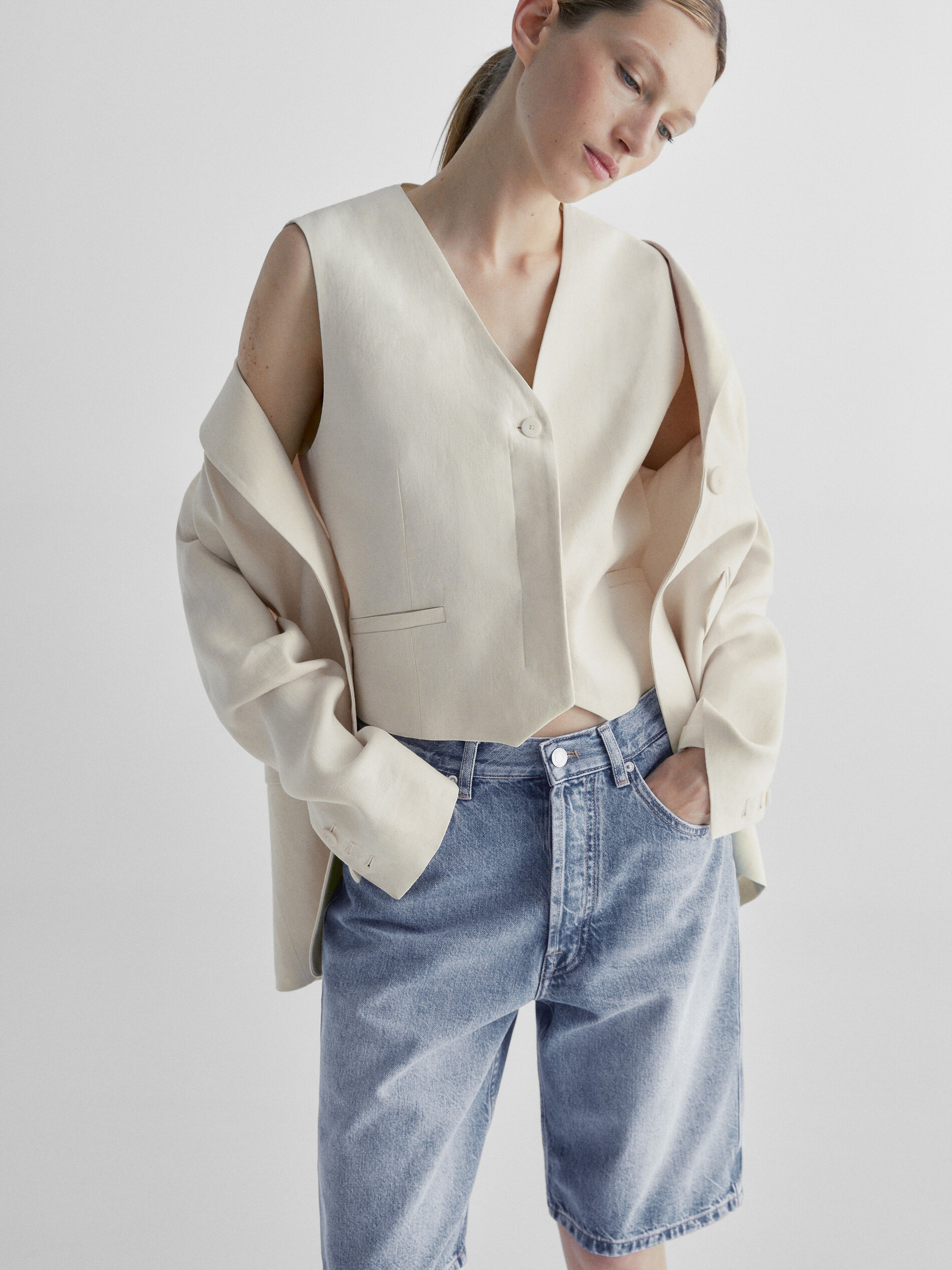 Bermuda denim tiro alto - Azul Claro