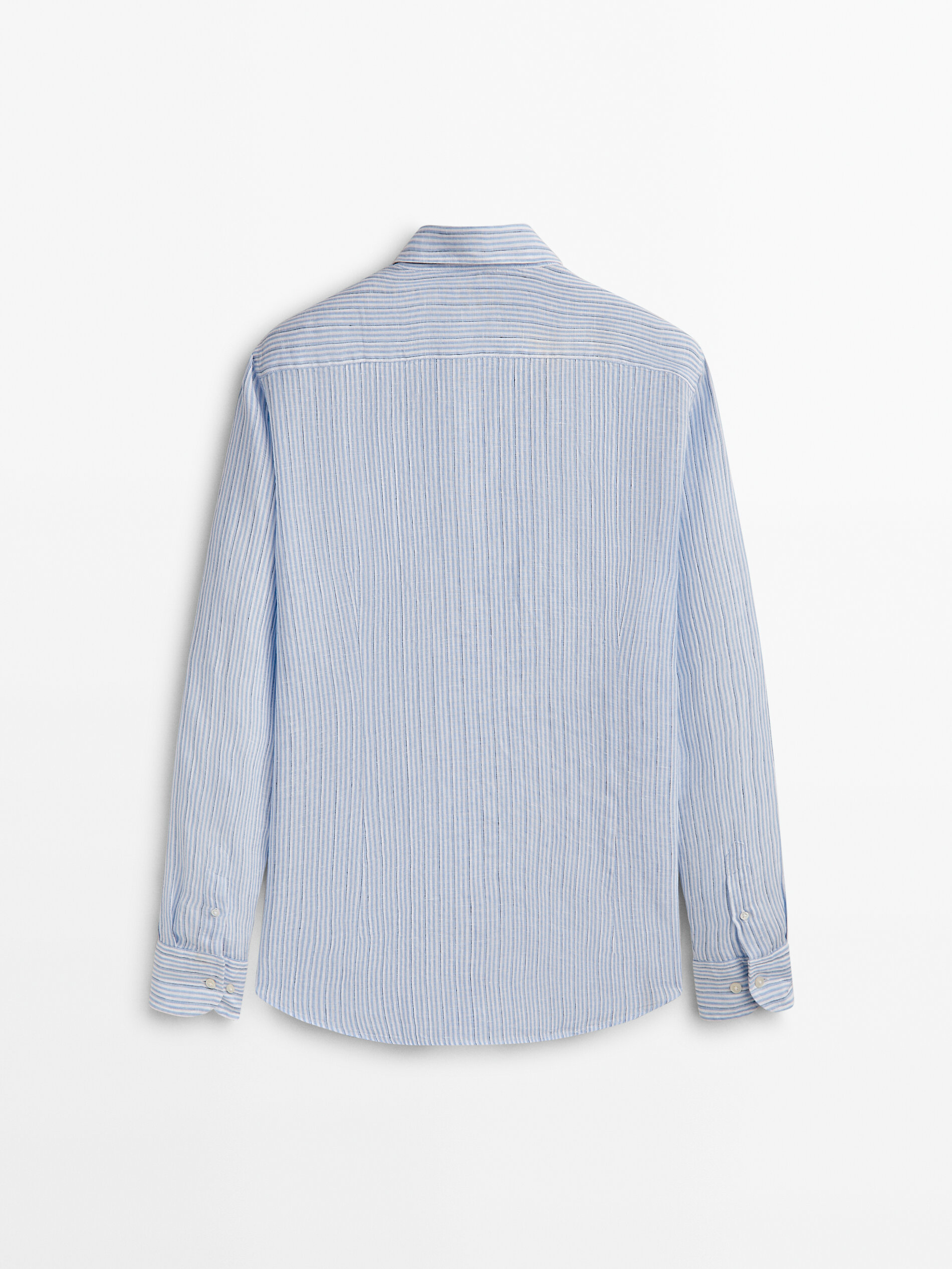 Camisa rayas 100% lino slim fit - CELESTE