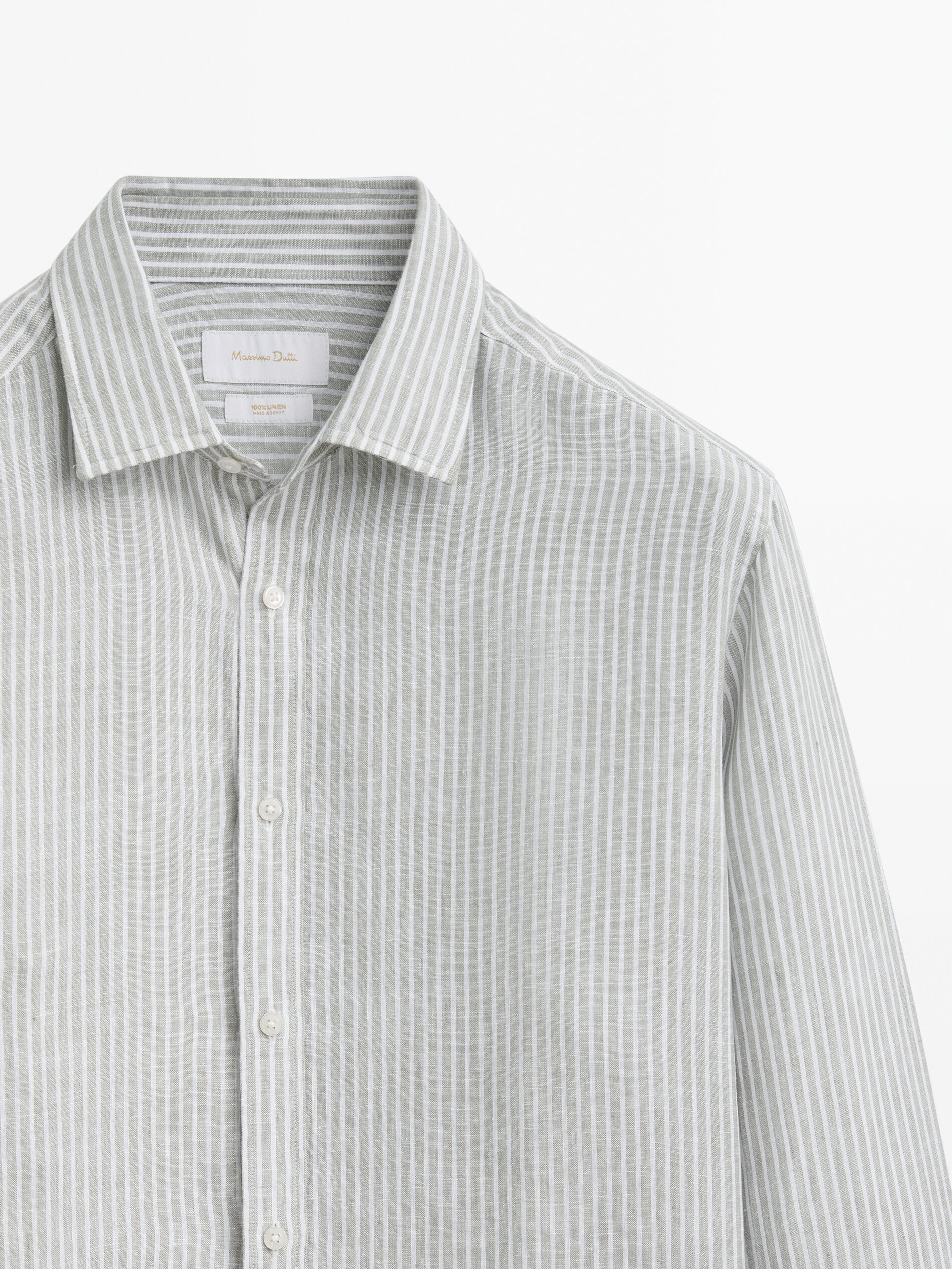 Camisa rayas 100% lino regular fit - VERDE