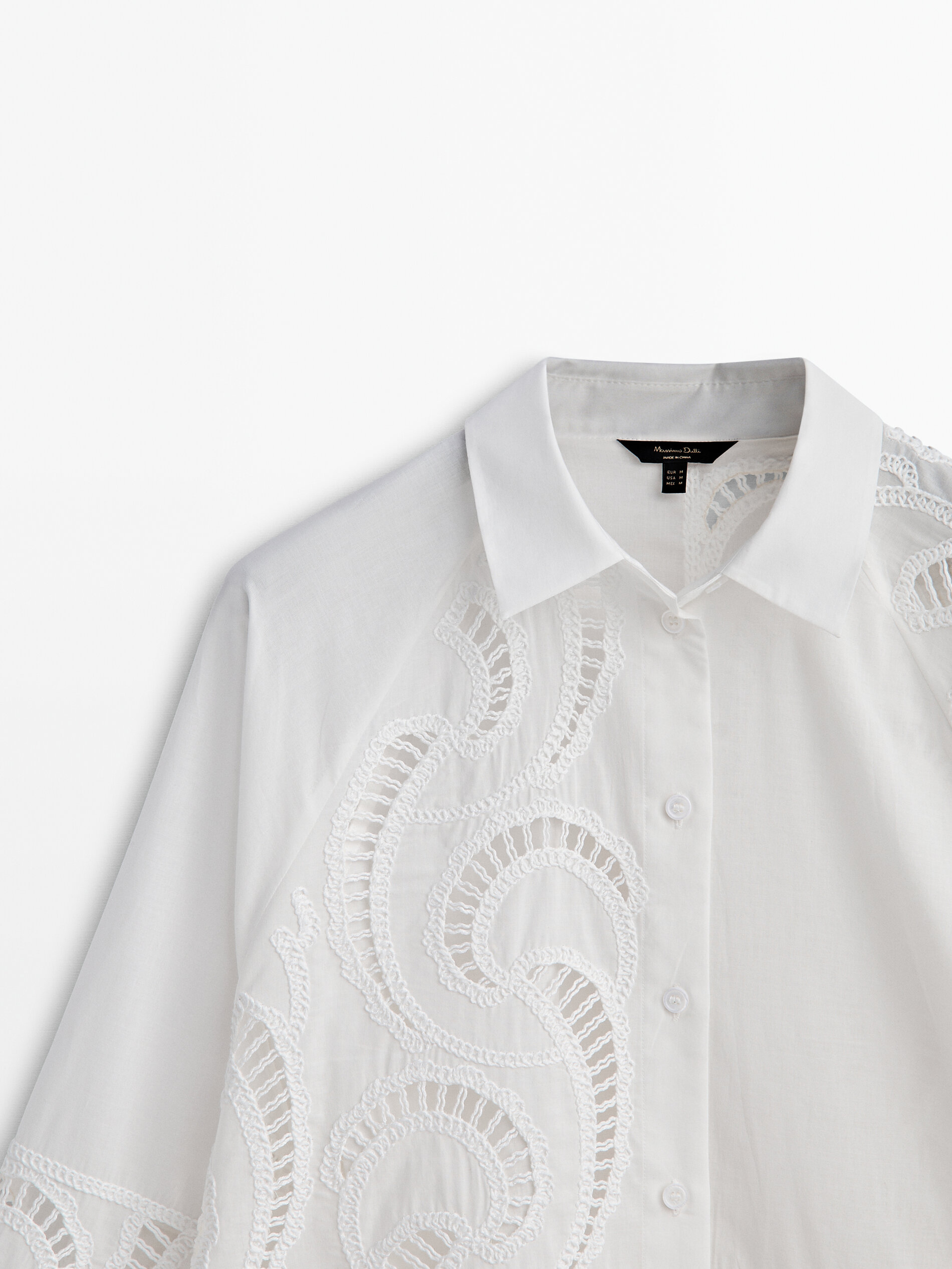 Camisa con algodón detalle crochet - BLANCO