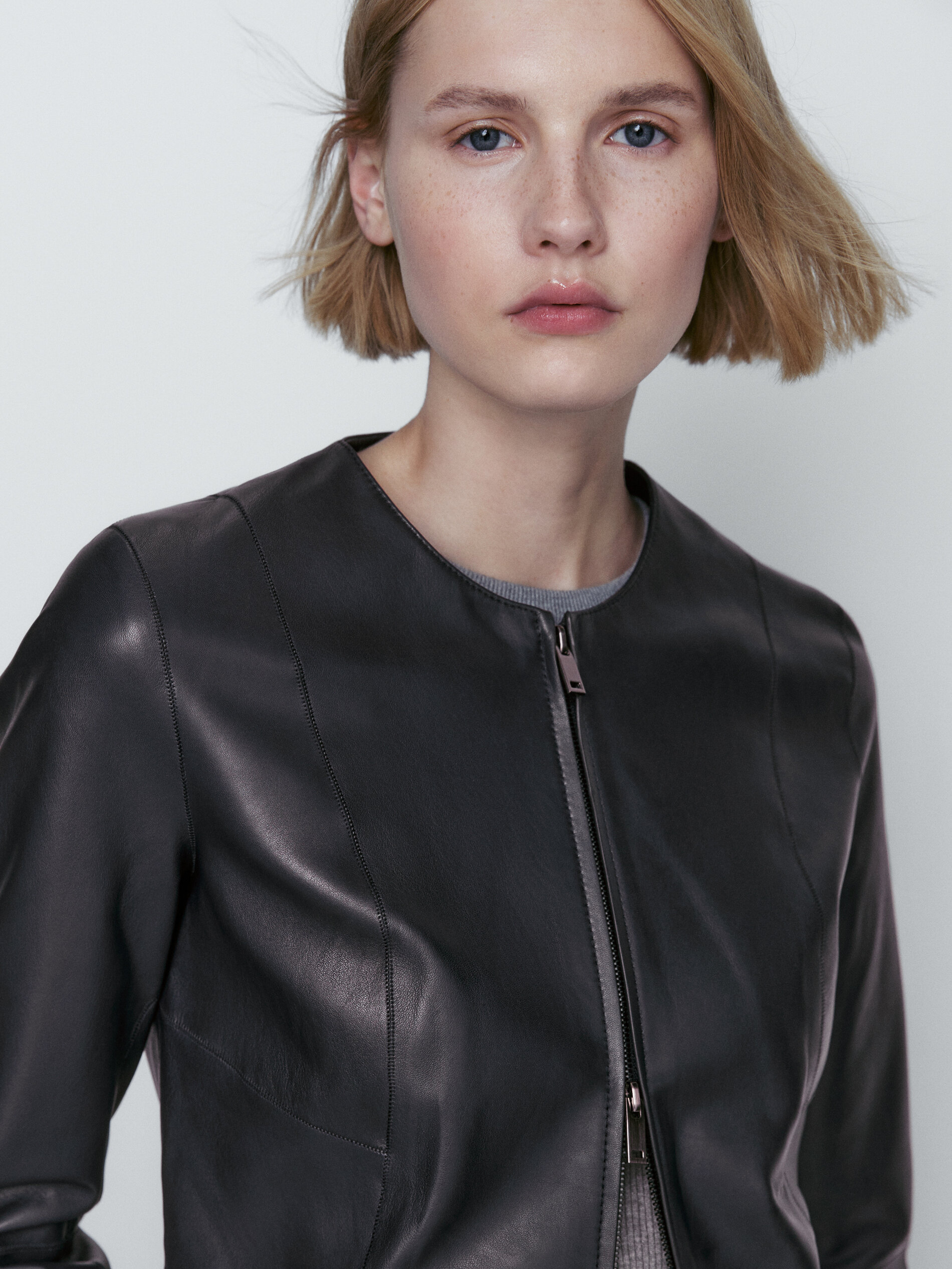 Cazadora piel napa azul marino - AZUL MARINO