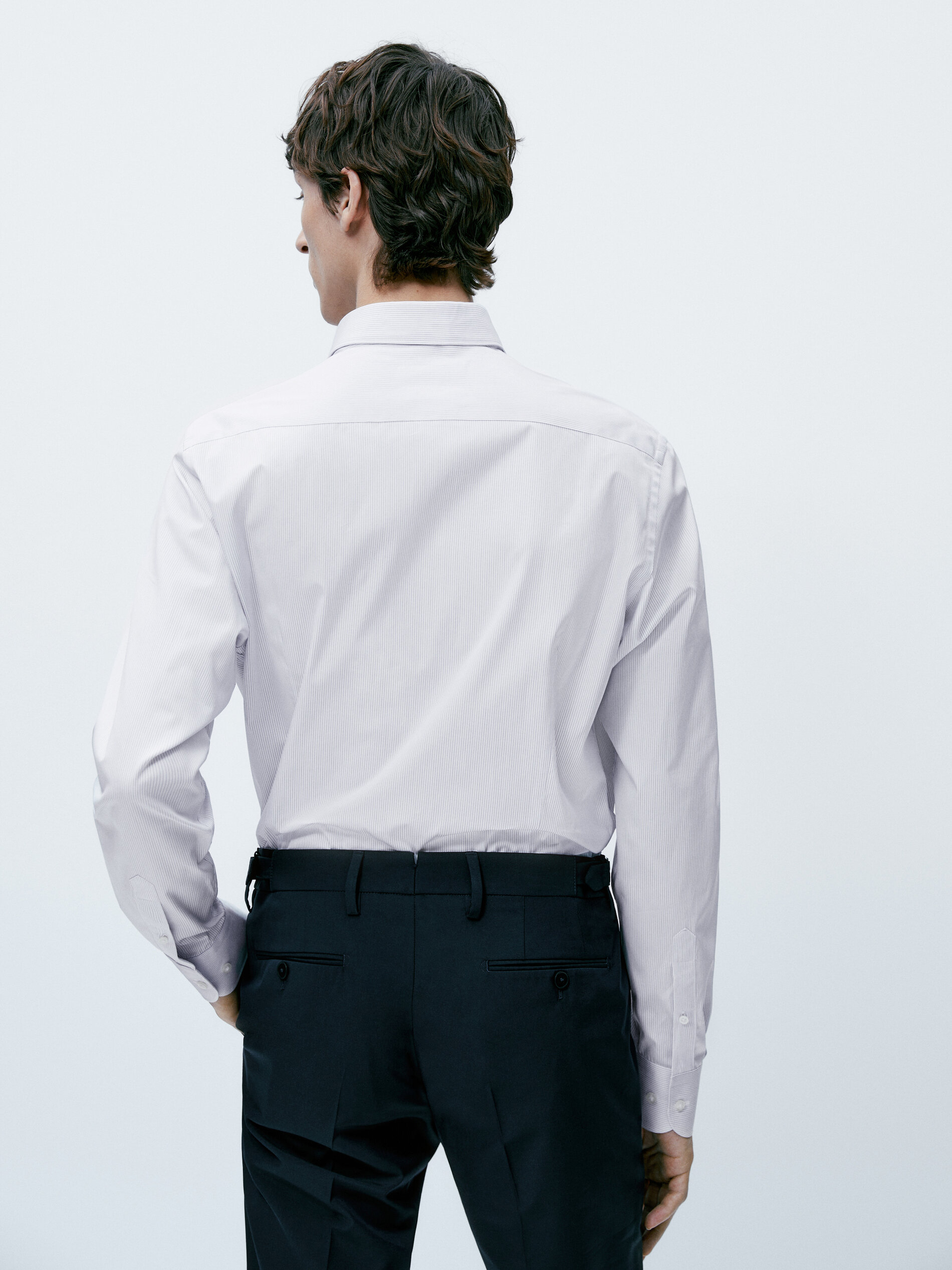 Camisa rayas algodón slim fit - CELESTE