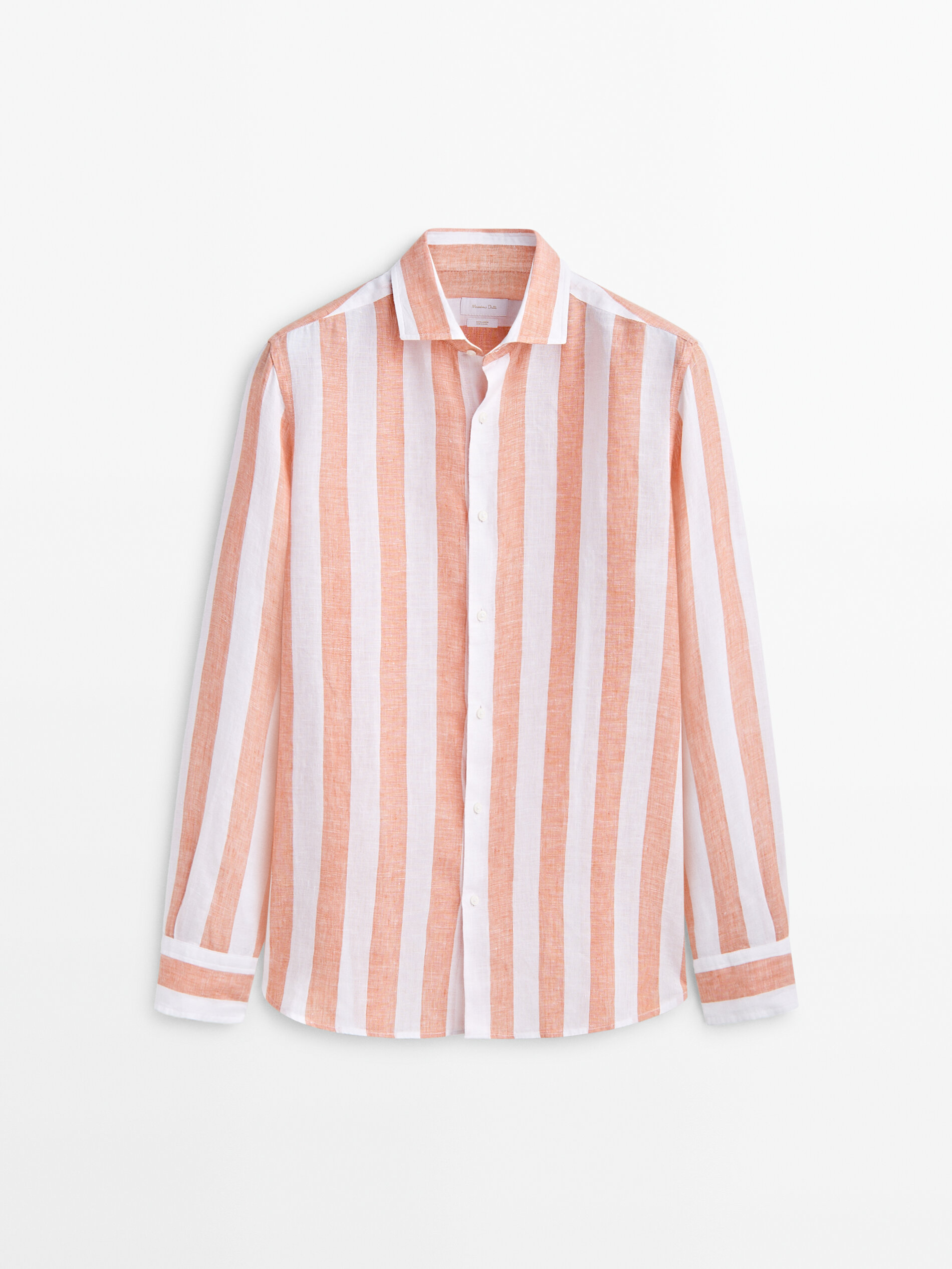 Camisa rayas anchas lino melange slim fit - CALDERA OSCURO