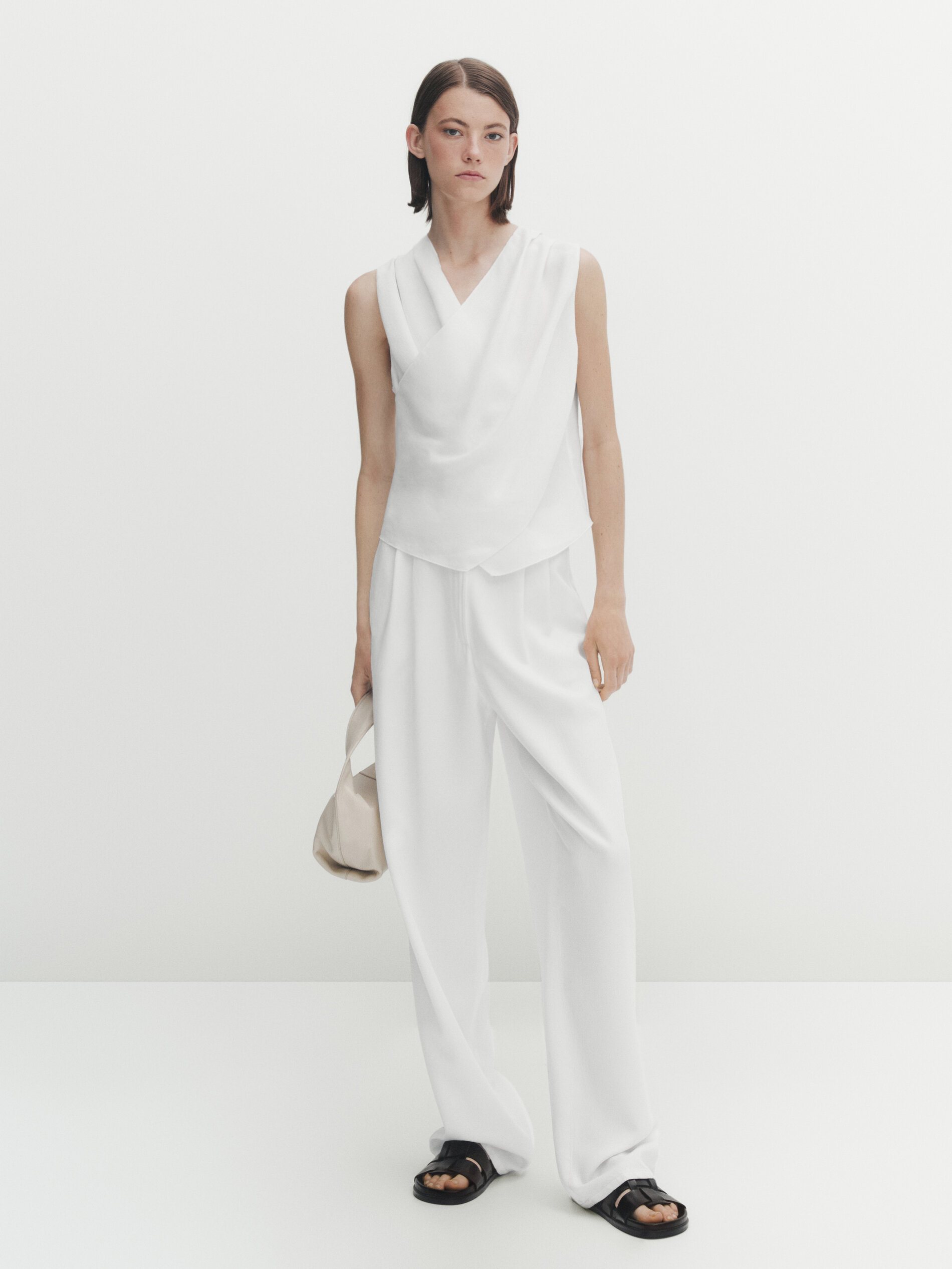 Top cruzado con lino - BLANCO