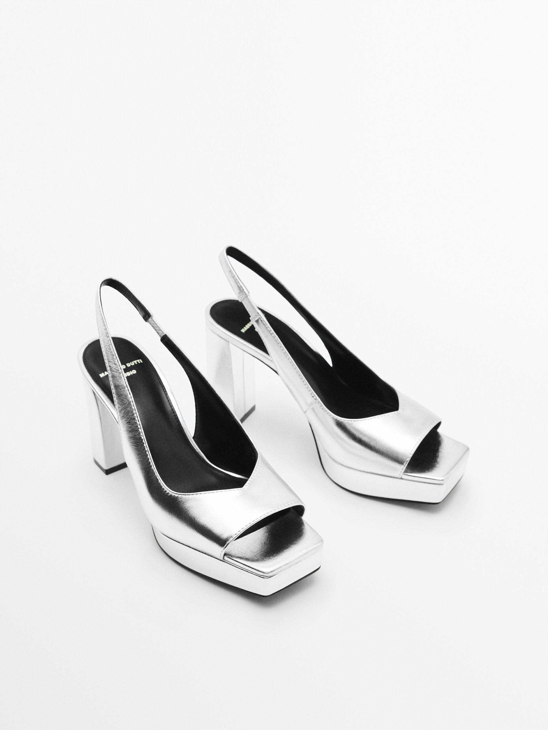 Zapato tacón piel destalonado metalizado -Studio - PLATA