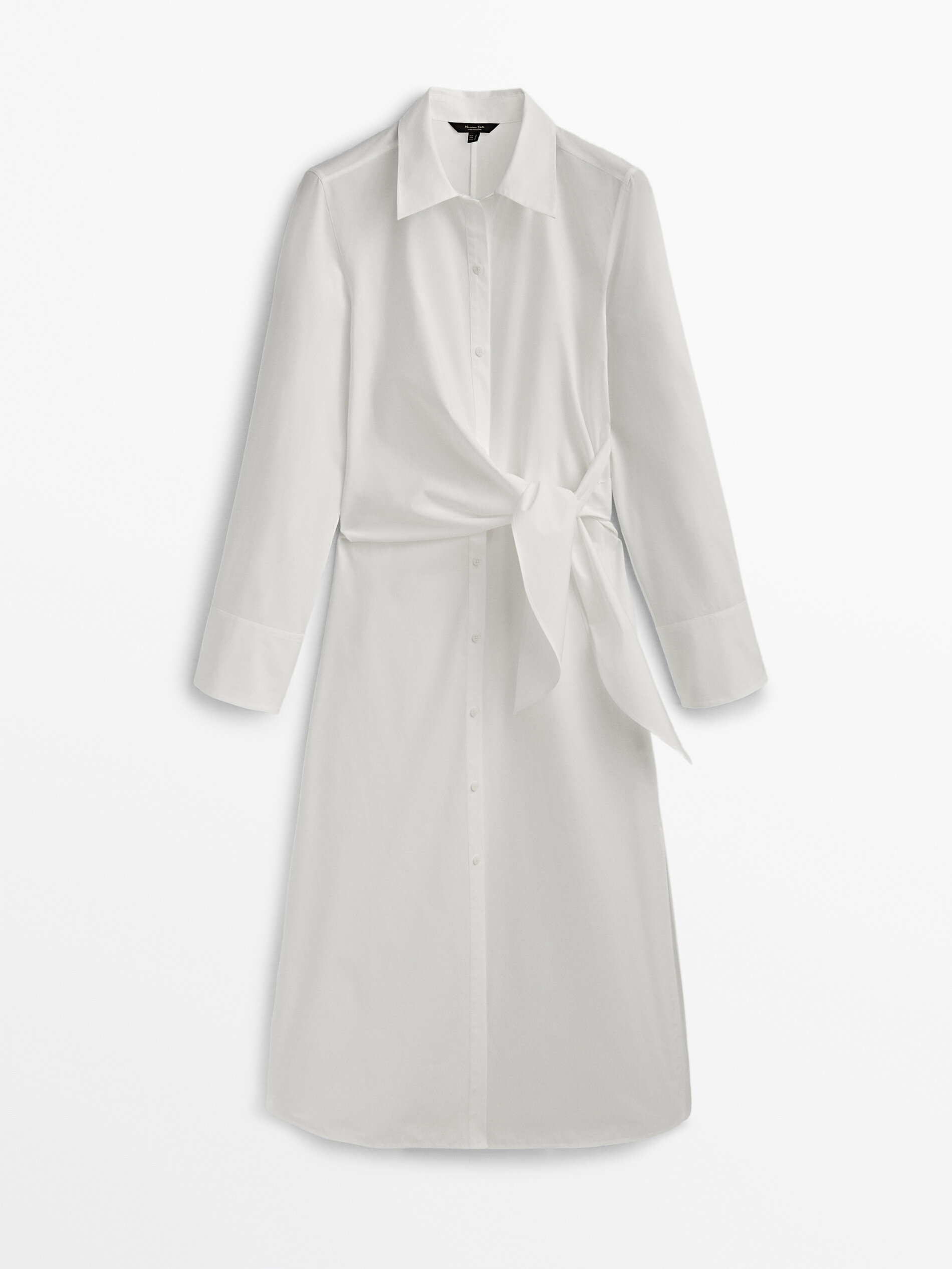 Vestido camisero popelín detalle nudo - BLANCO