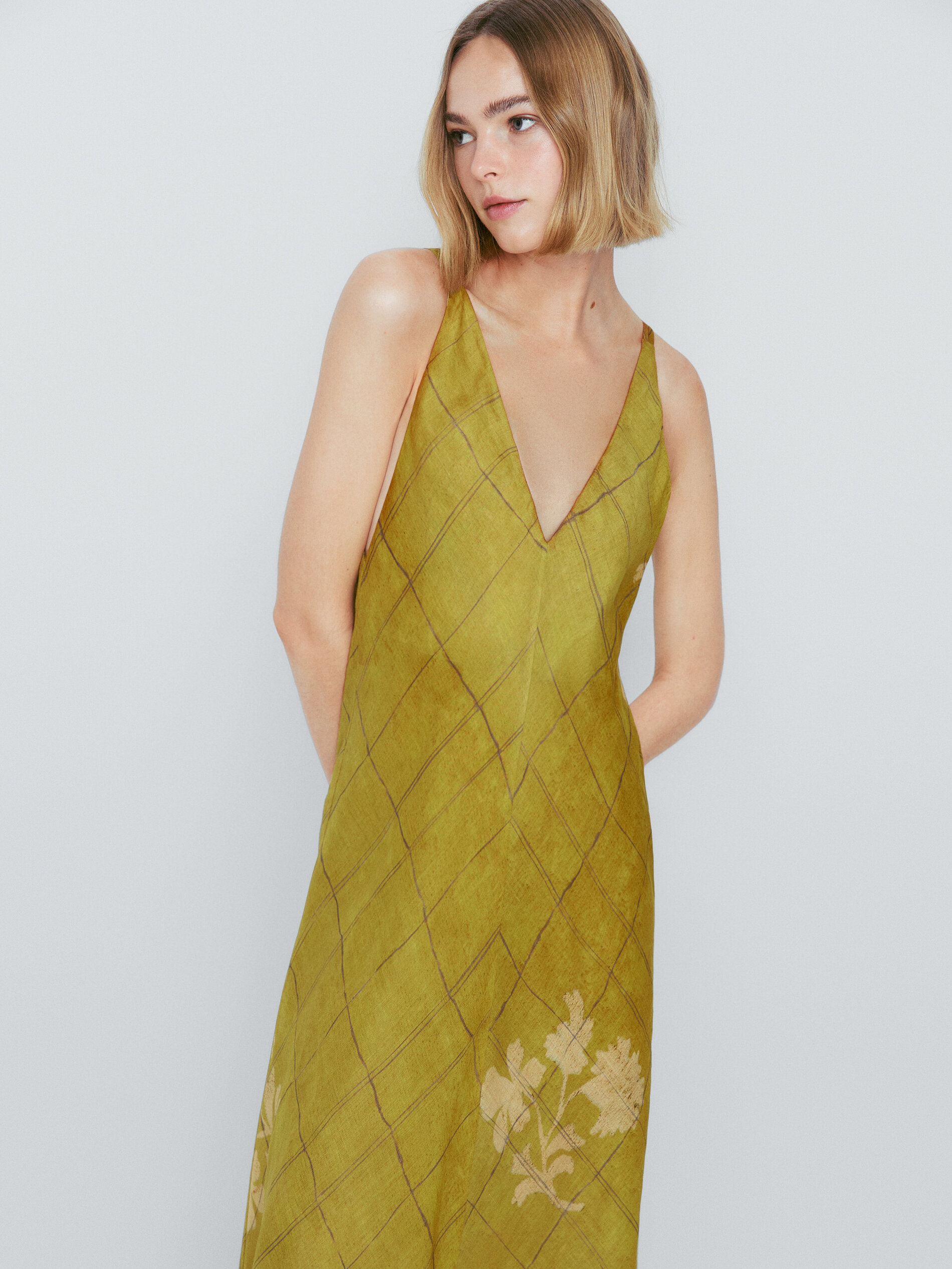 Vestido largo tirantes estampado cuadros - OLIVA