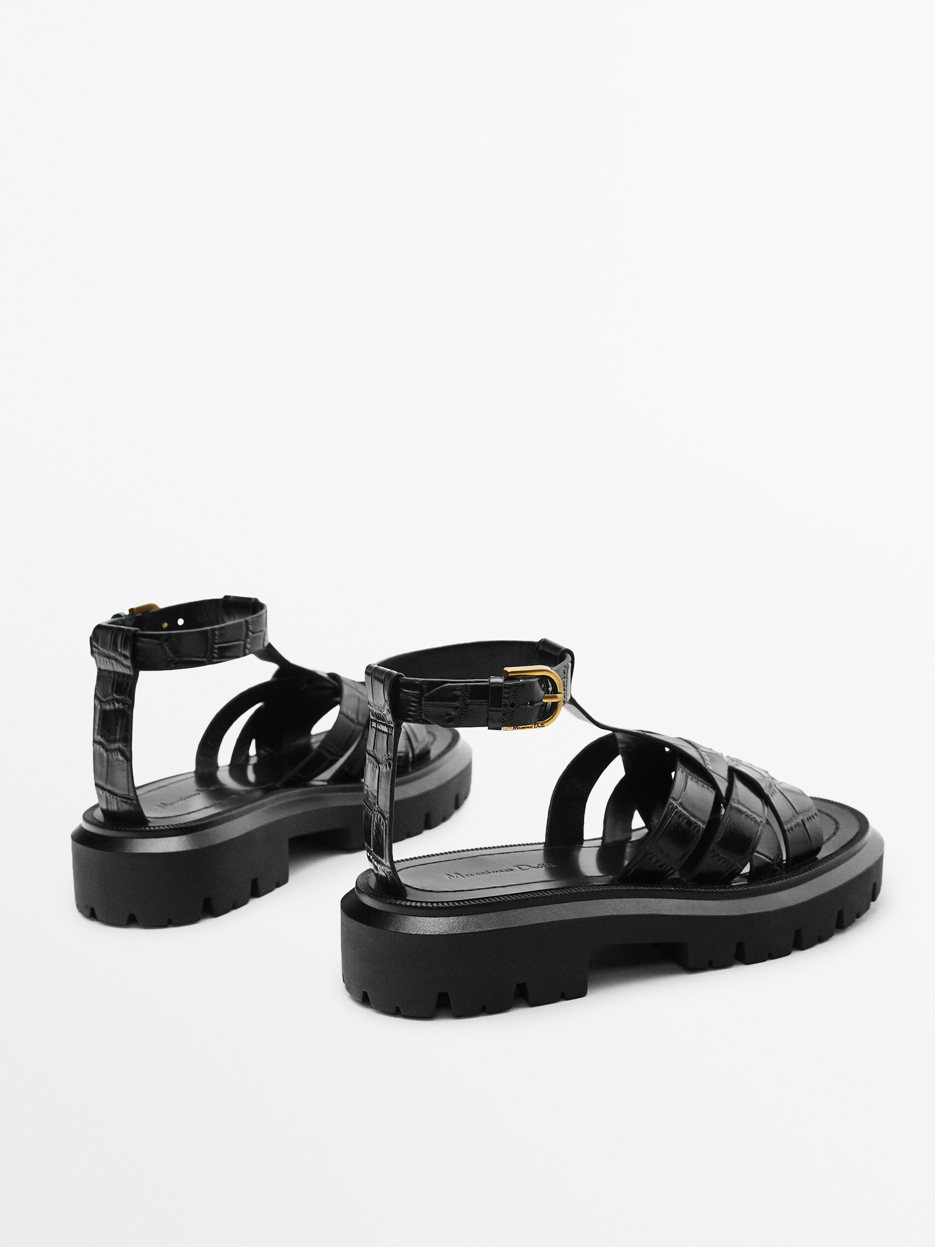 Sandalia piel super track - NEGRO